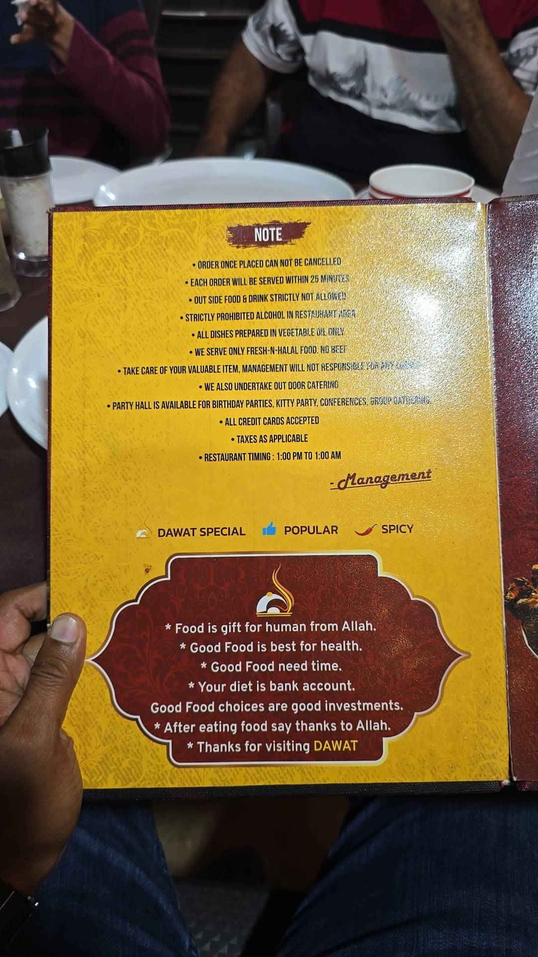 Dawat Restaurant menu