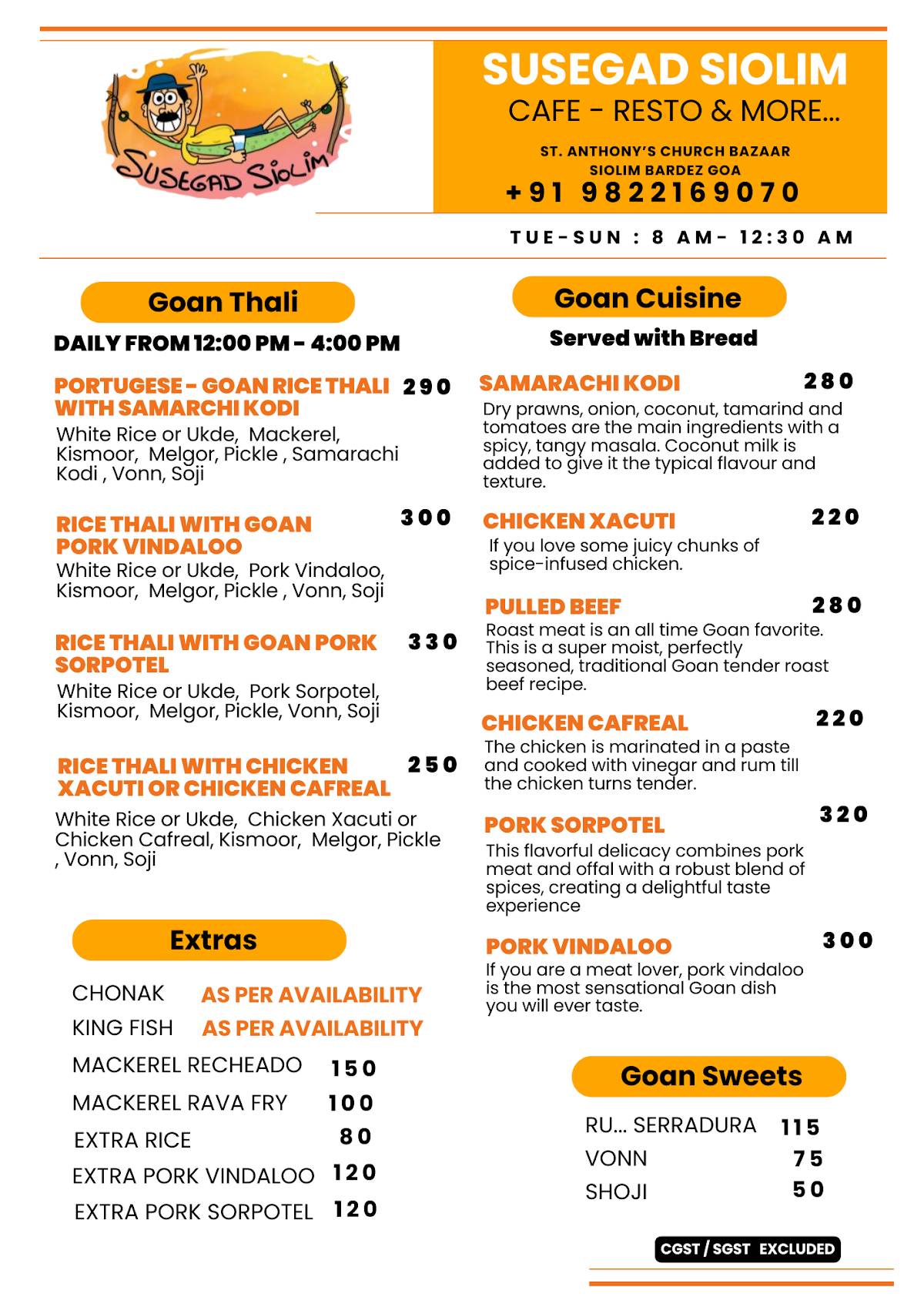 Susegad Siolim menu