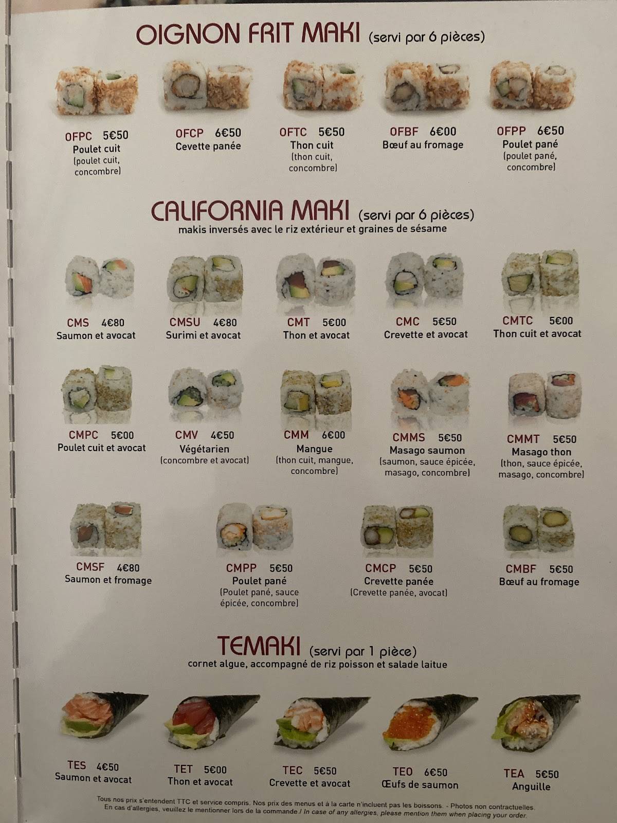 Menu de Sushi Maydo