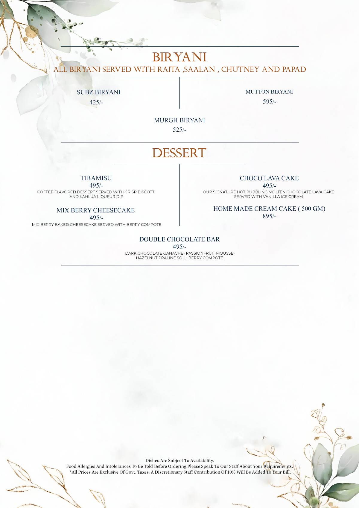 Sutra Gastropub menu