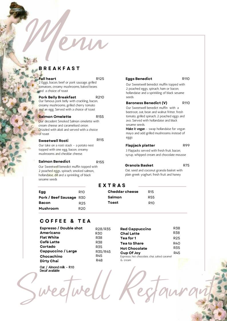 Menu de Sweetwell Restaurant & Destination