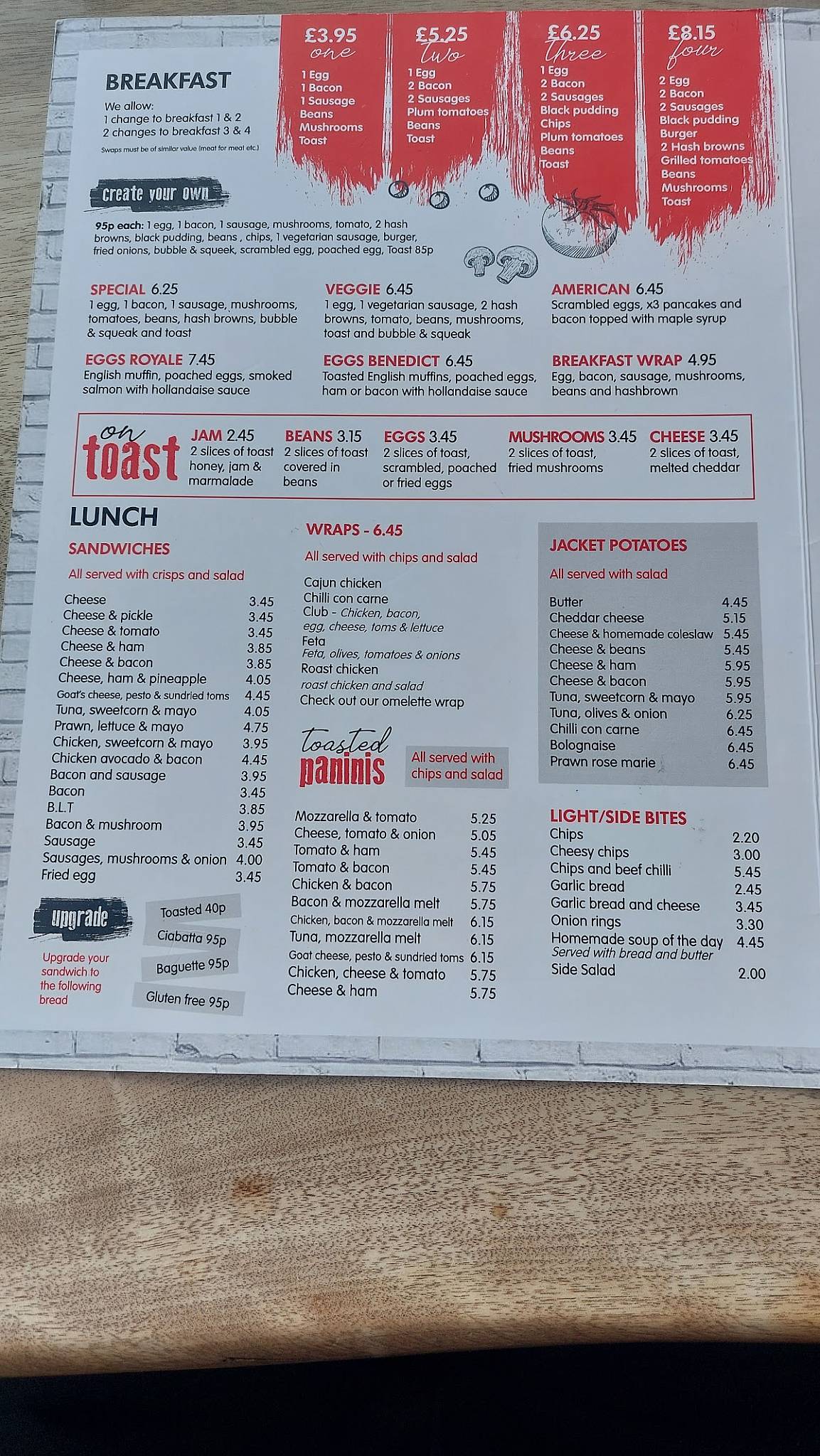 Menu at Syrup cafe, Bognor Regis