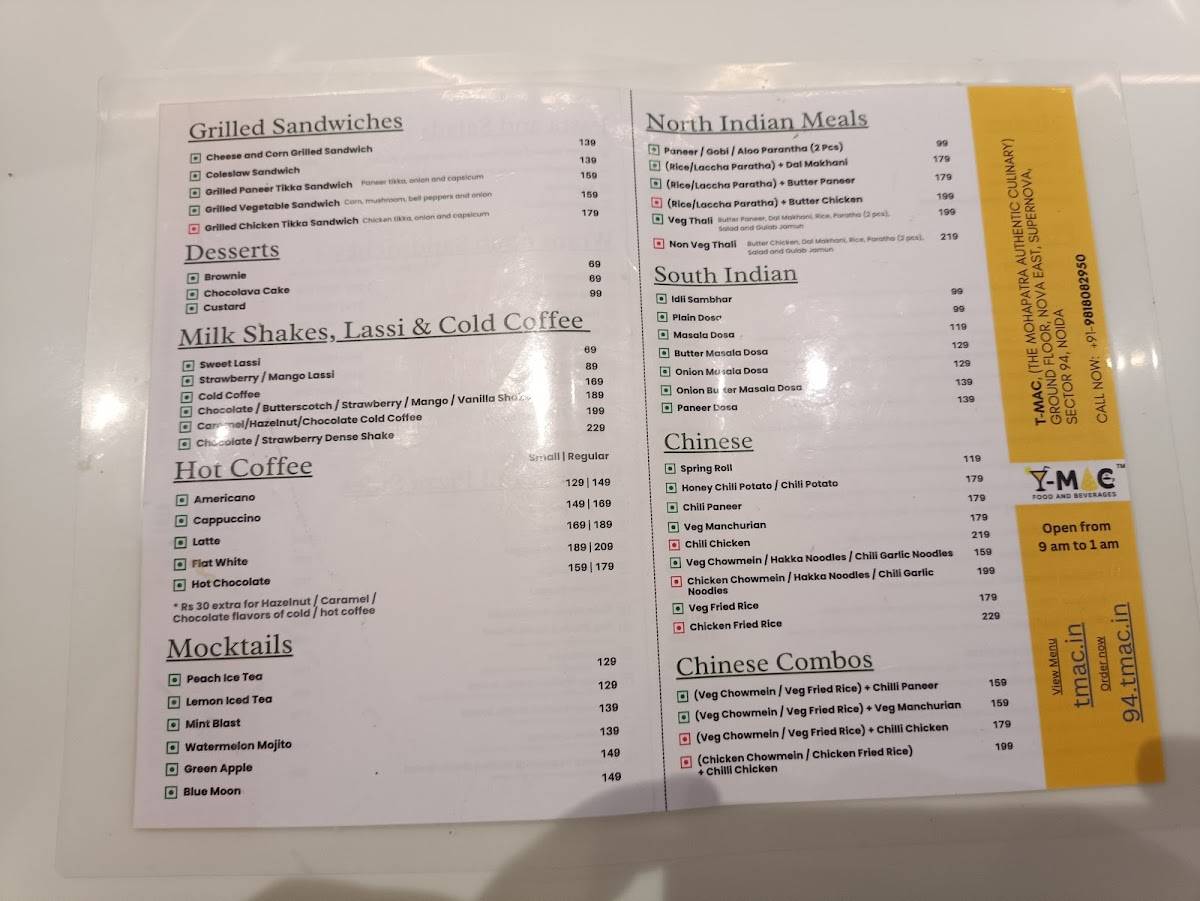 T-MAC Café menu