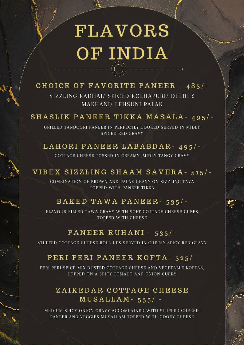 THE VIBE-X RESTRO, CAFE & BANQUETS menu