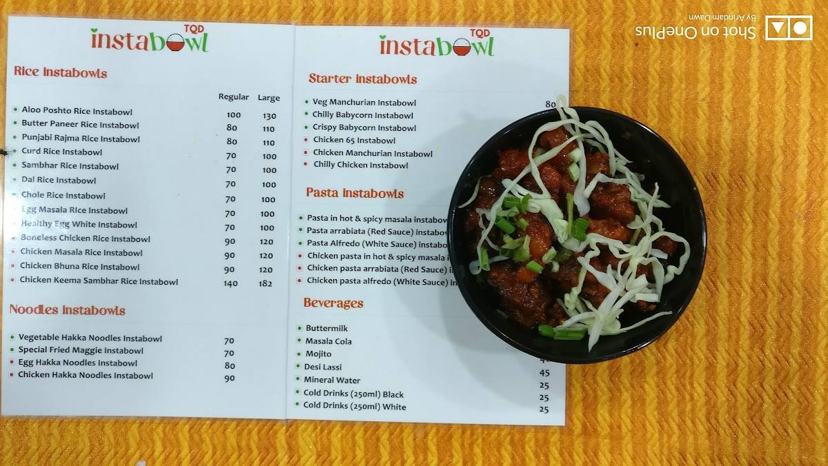 TQD Instabowl menu