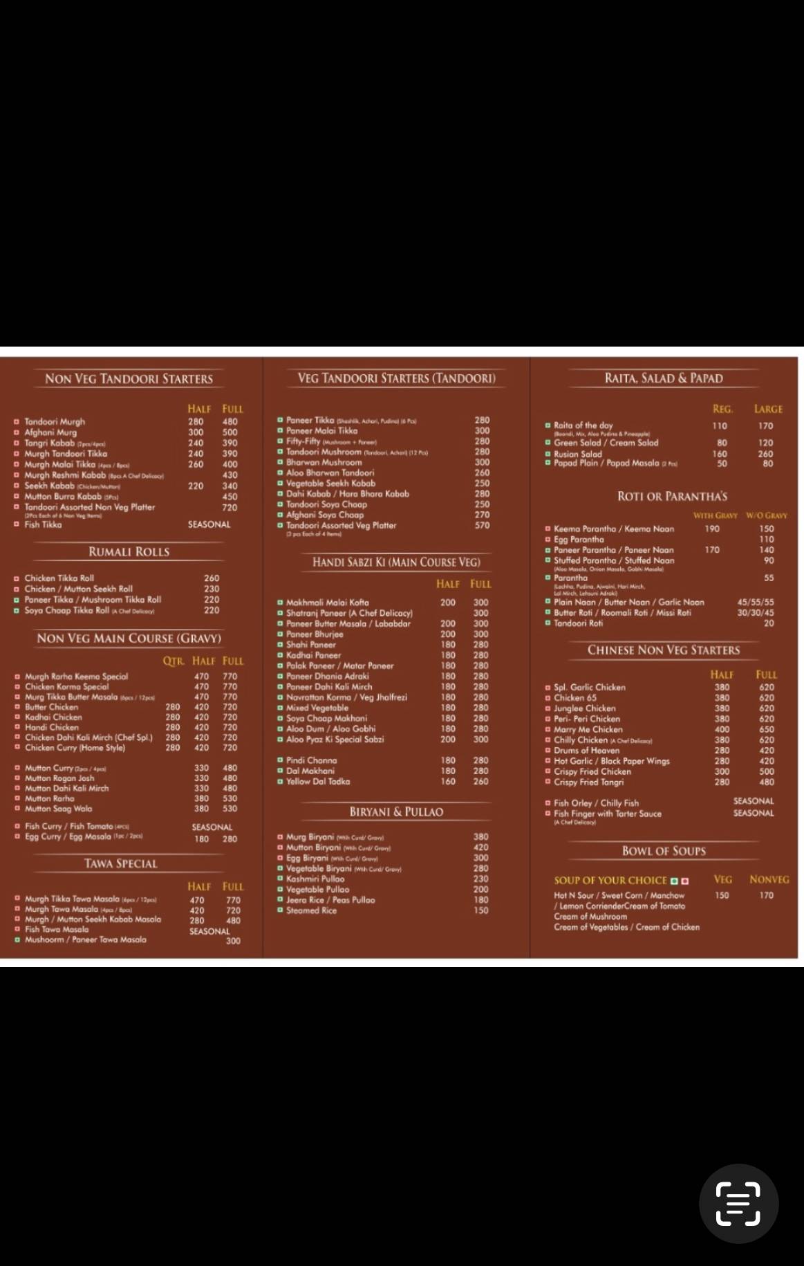 TRIPLE NINE RESTAURANT menu