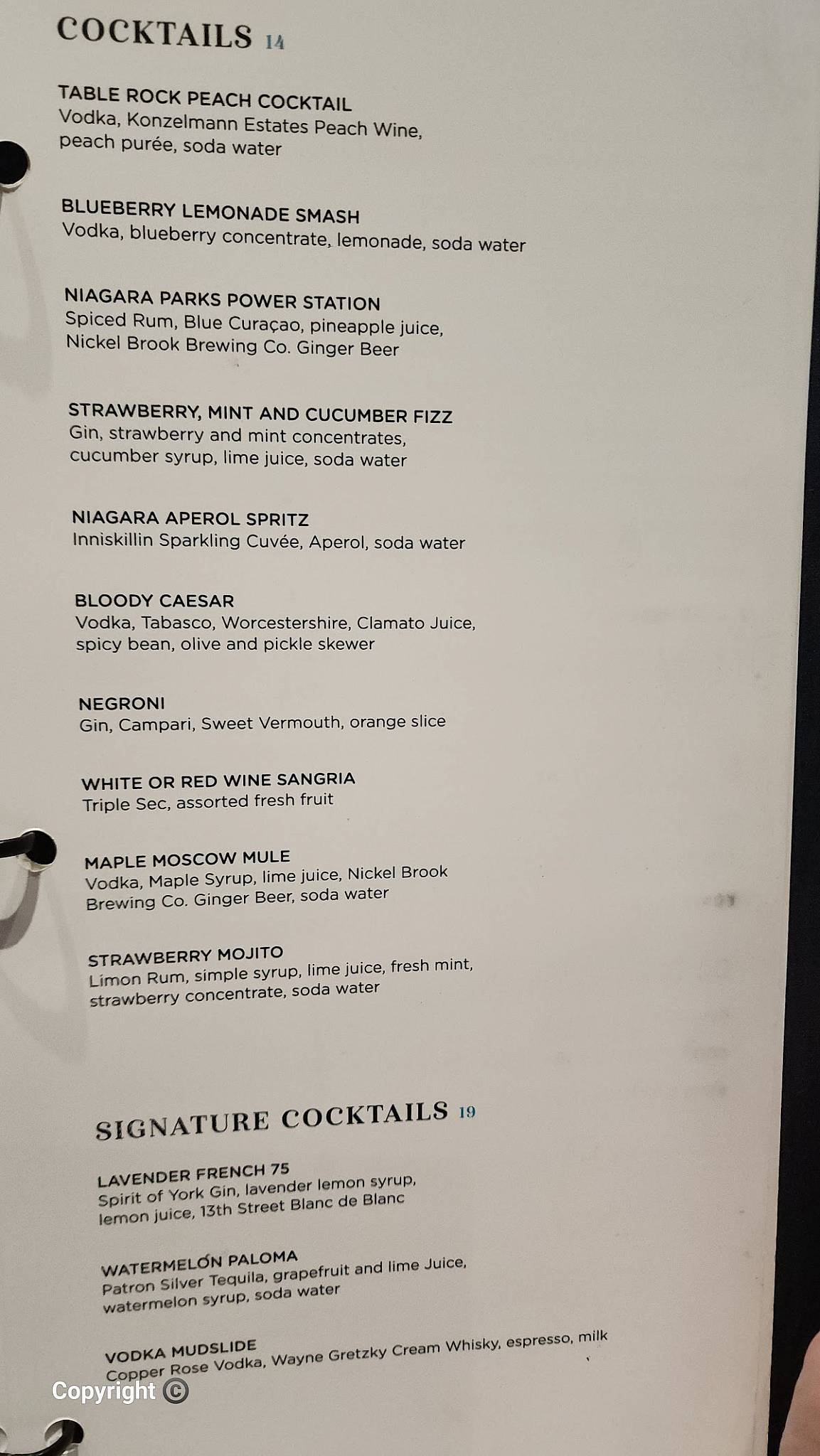 Menu de Table Rock House Restaurant