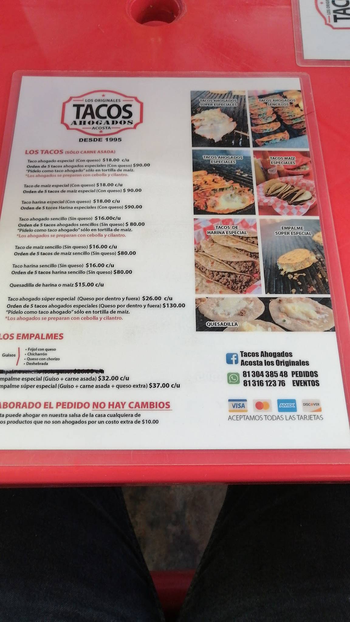 Carta del restaurante Tacos Ahogados Acosta Los Originales, San Nicolás