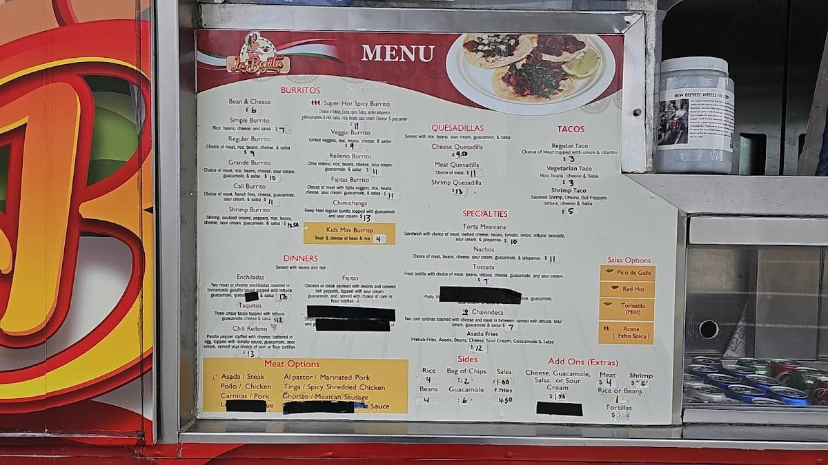 Tacos La Bonita menu