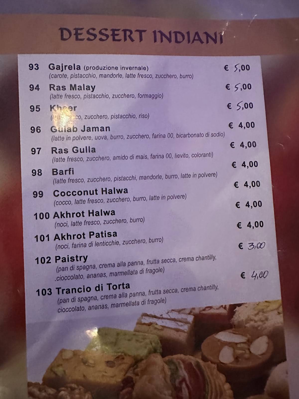 Menu di Taj Mahal 