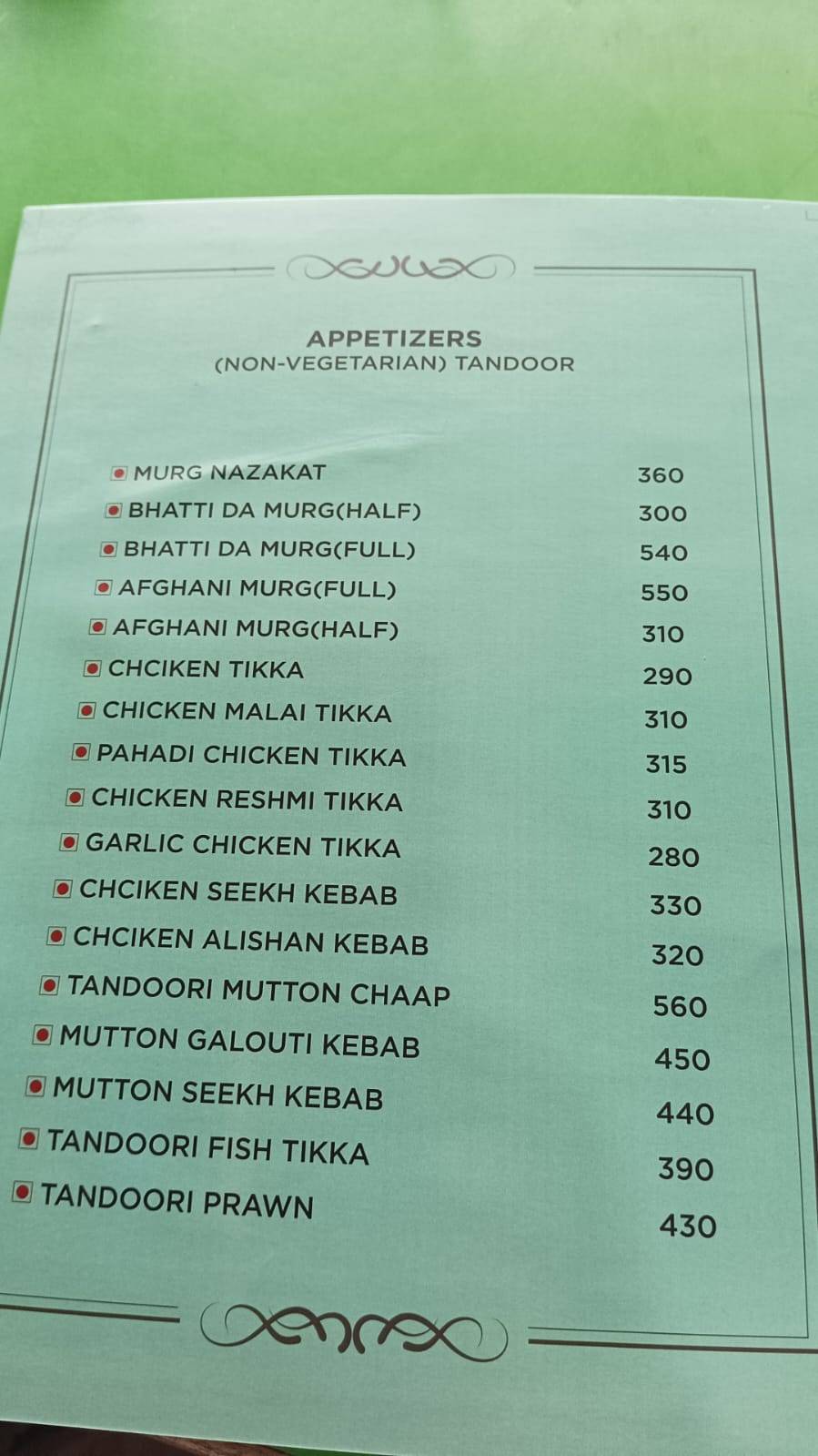Taksh Multi Cuisine Restaurant menu