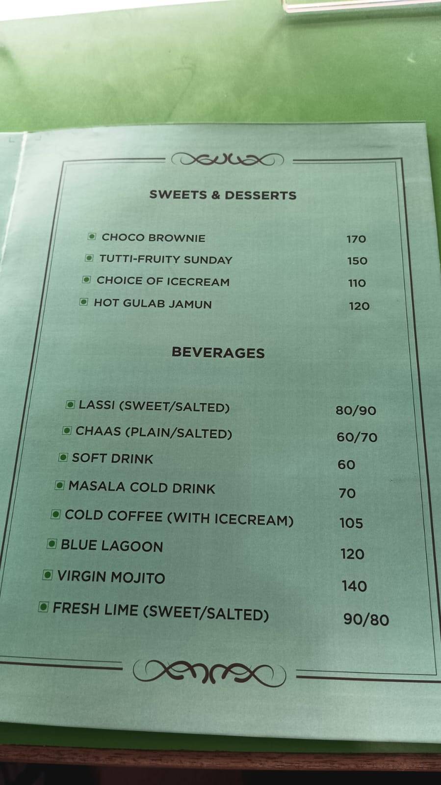 Taksh Multi Cuisine Restaurant menu