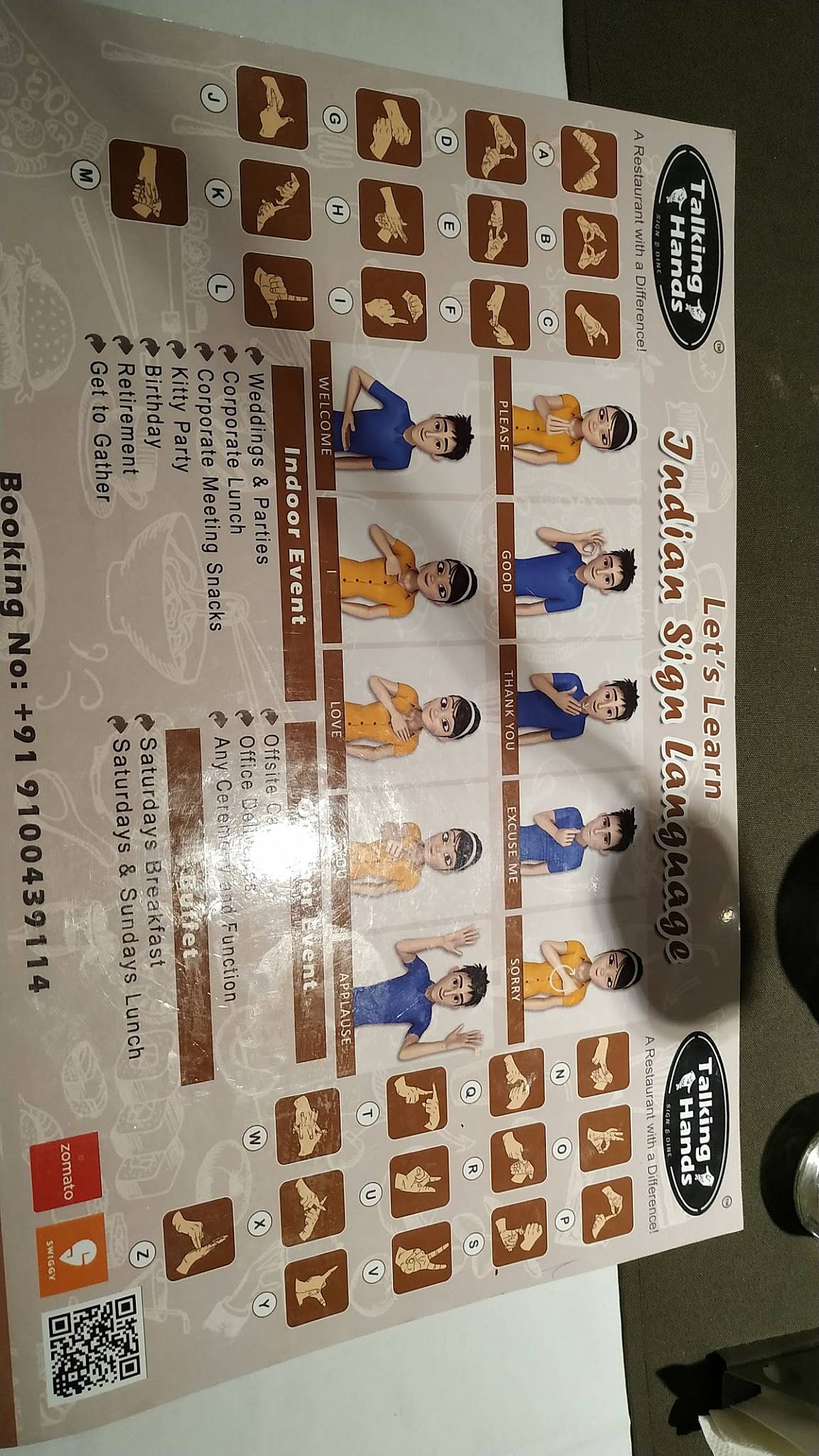 Talking Hands Restaurant menu