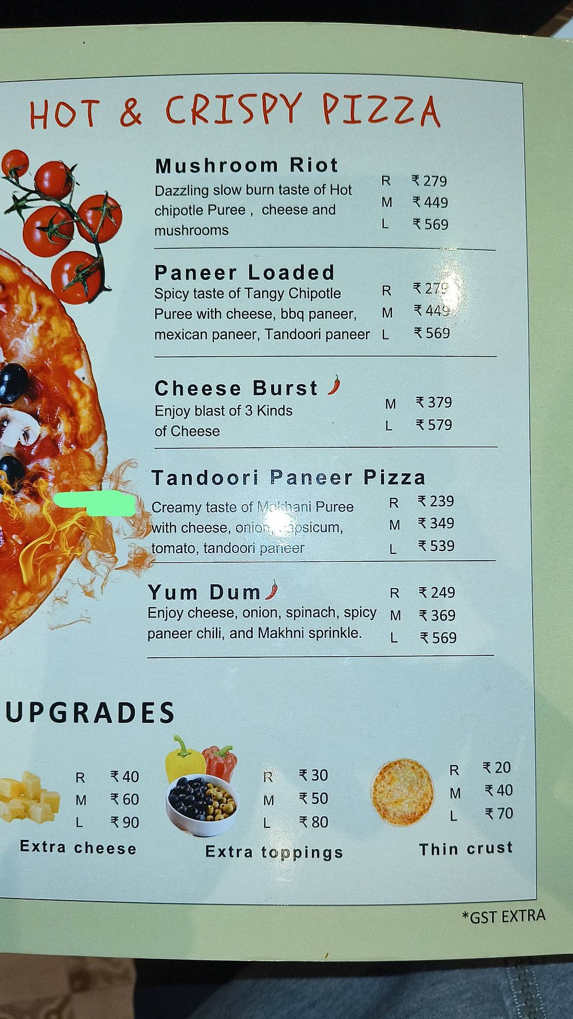 Taos Pizza, Sikar menu