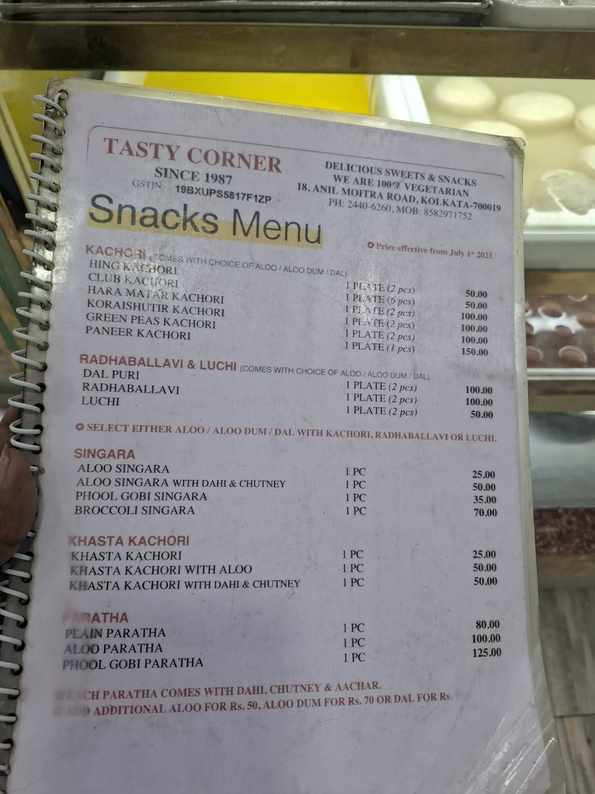 Tasty Corner menu