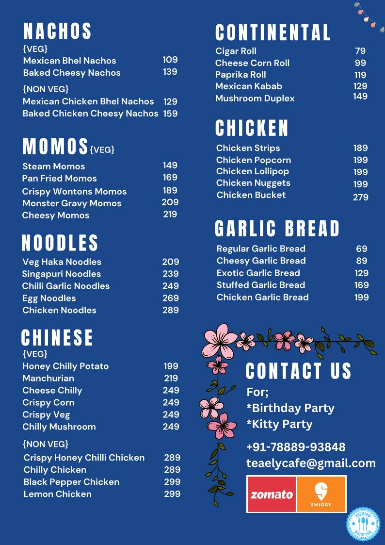 Tea Ely Café menu