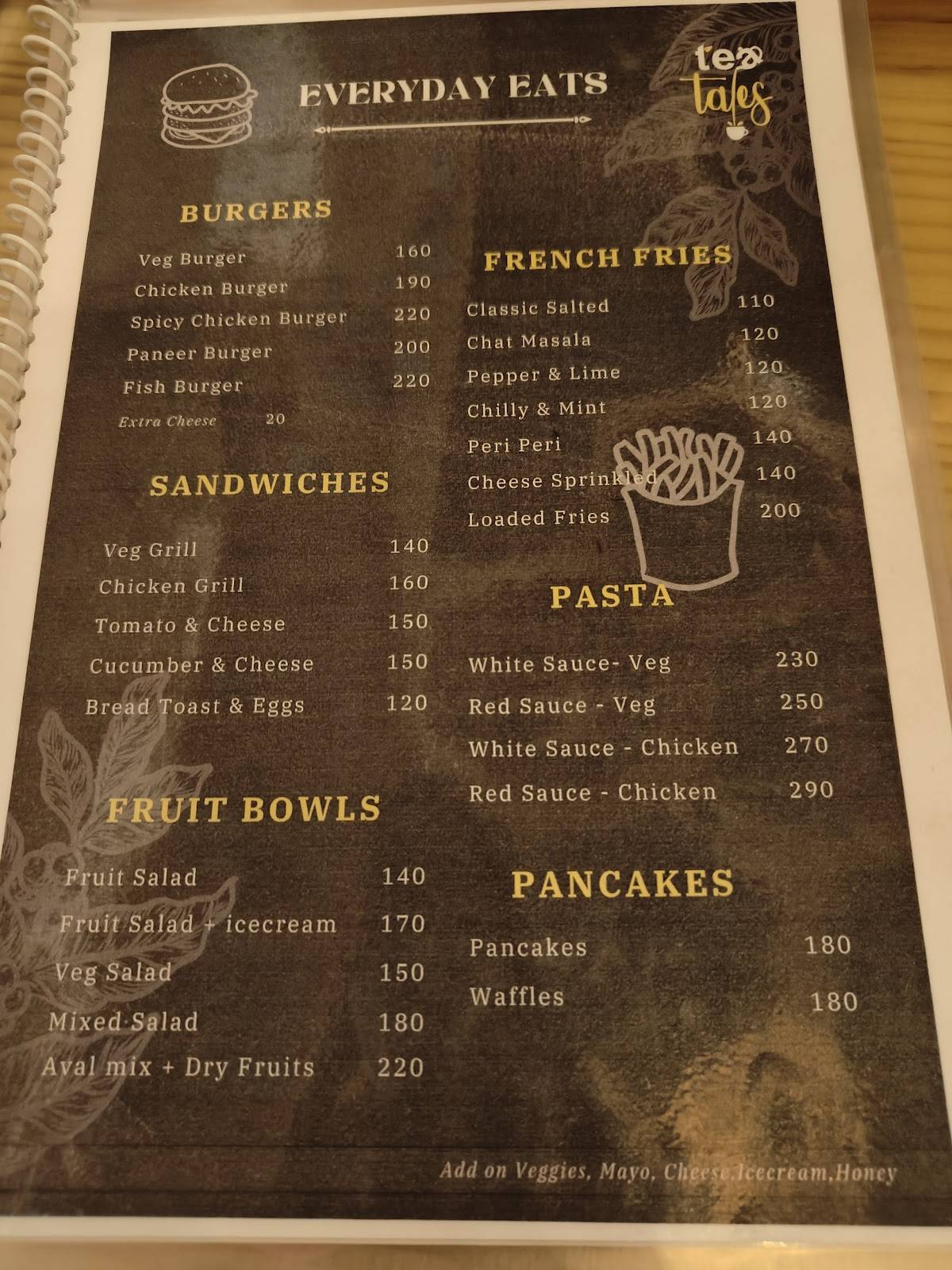 Tea Tales Cafe menu