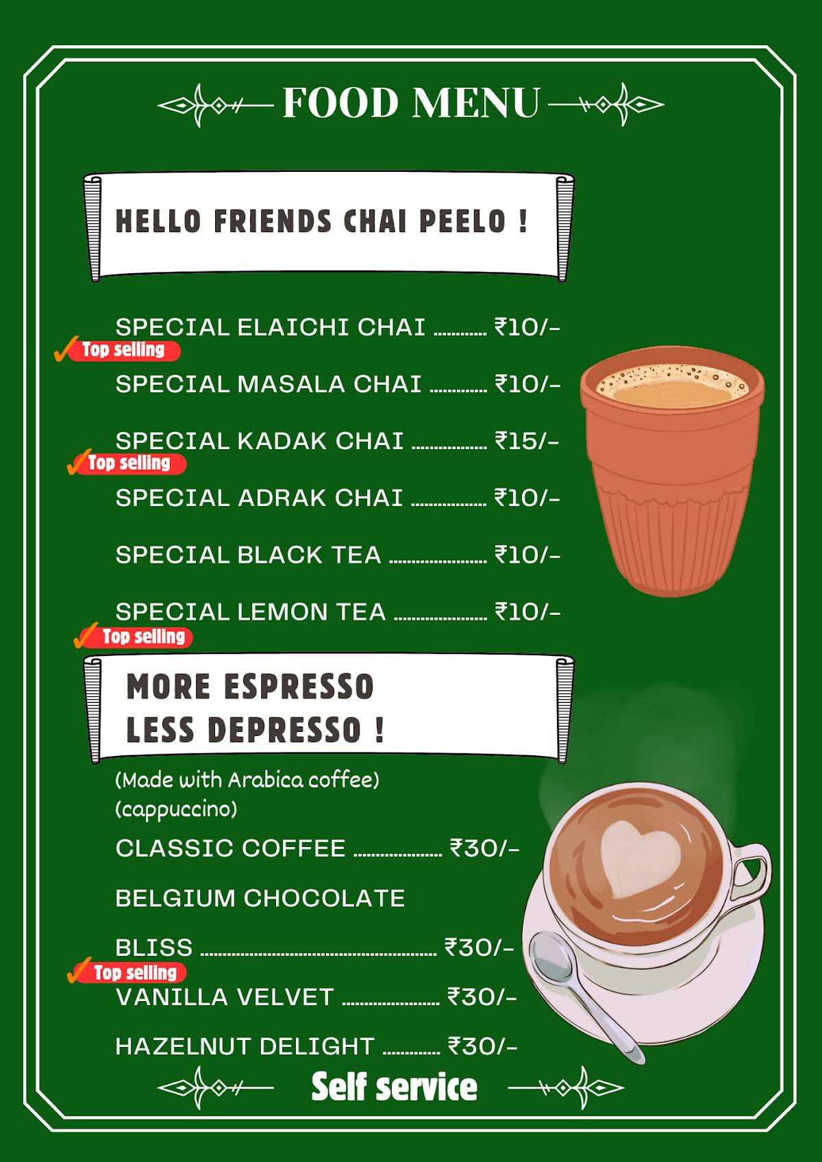 Tea café menu