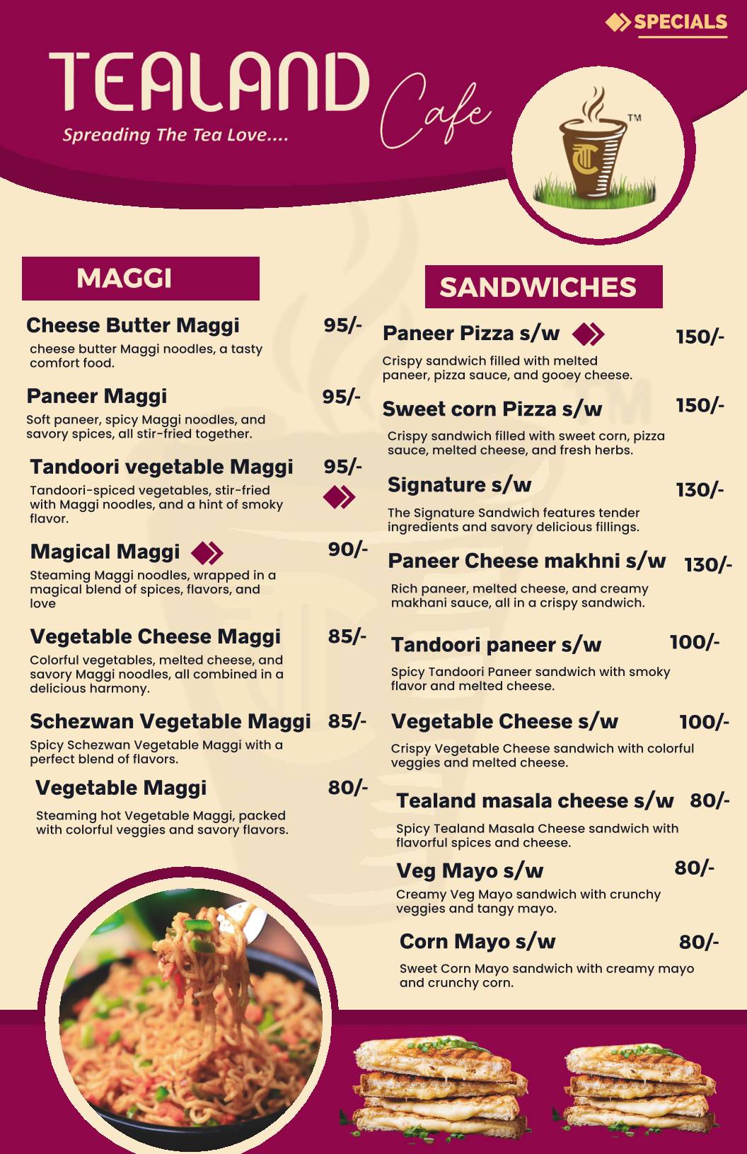 Tealand Cafe menu