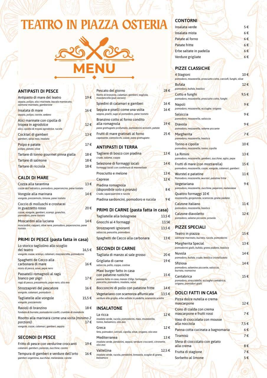 Menu di Osteria Teatro in Piazza 