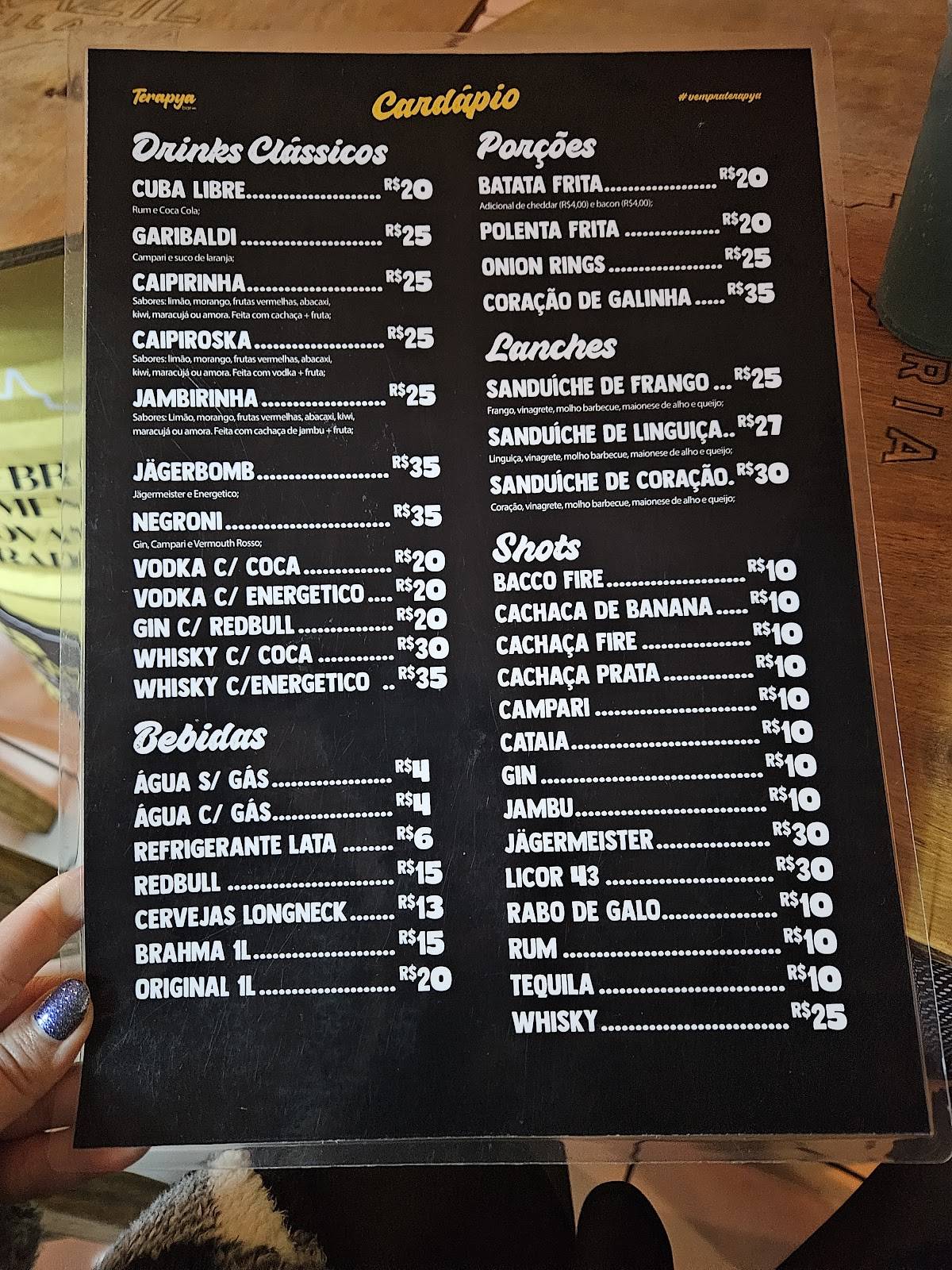 Terapya Bar cardápio