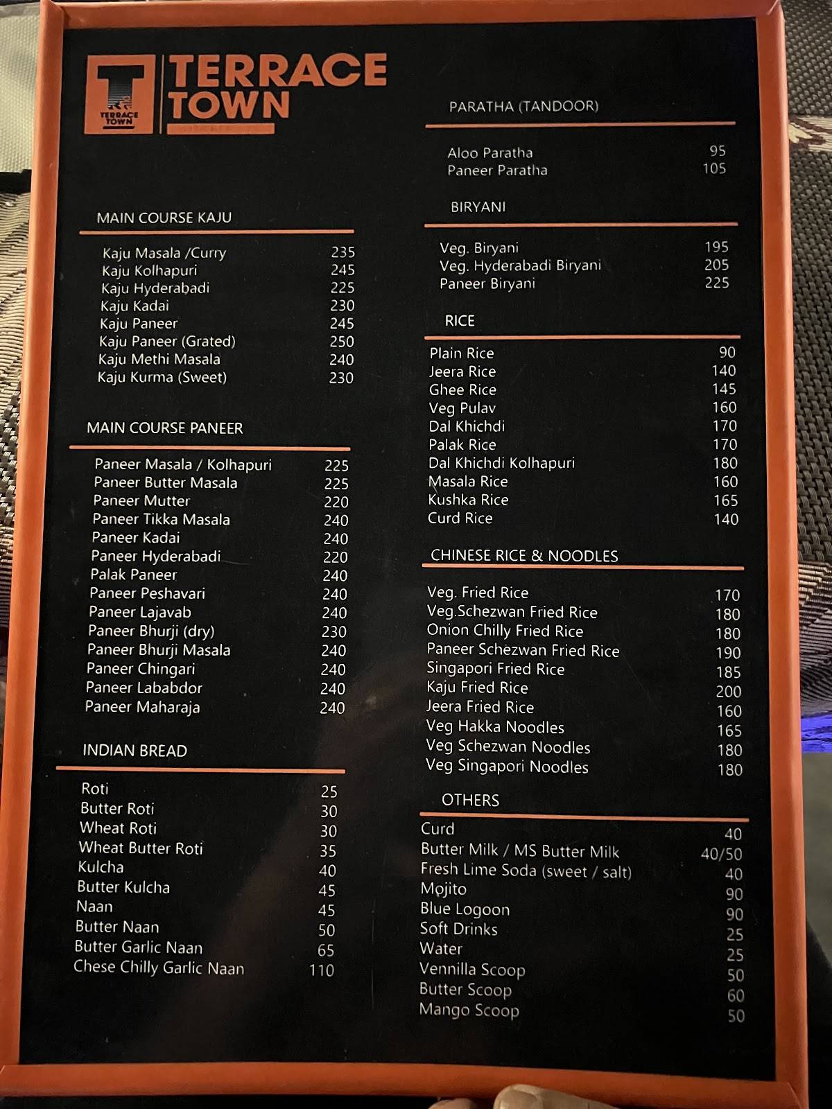 Terrace Town menu