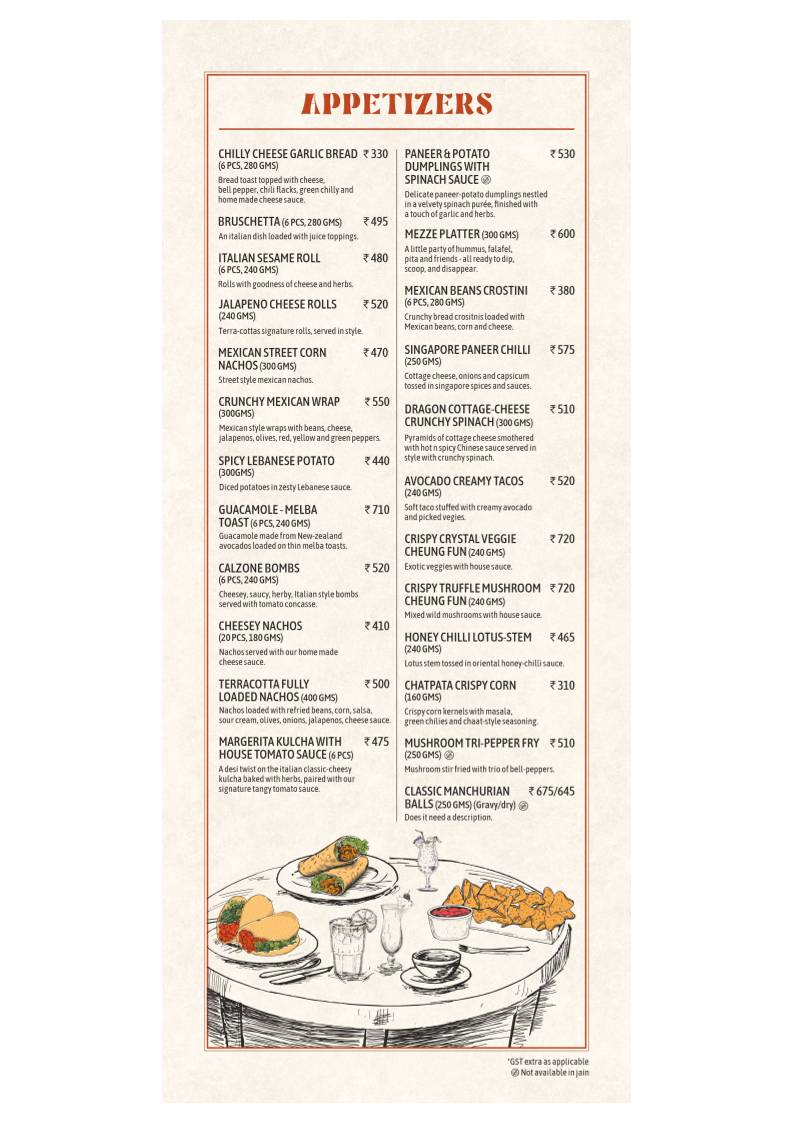 Terracotta Multicuisine Restaurant & Banquet menu