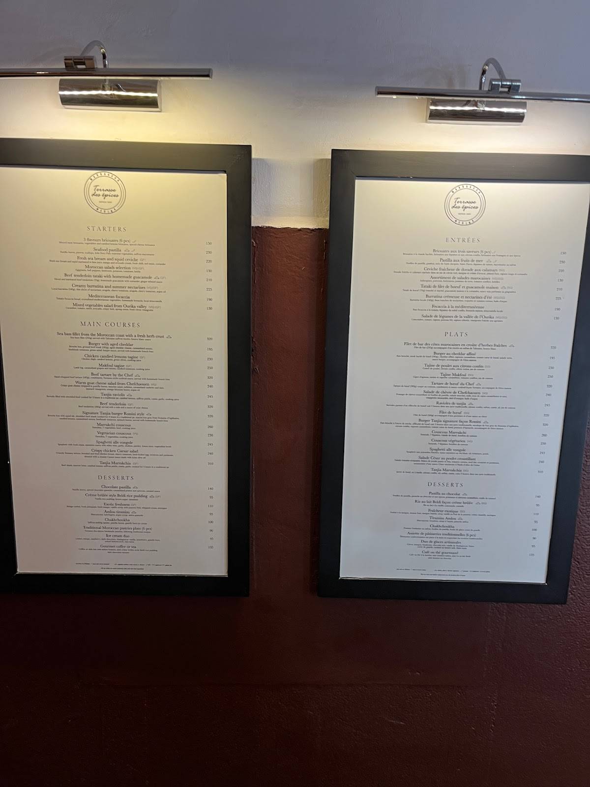 Menu de La terrasse des épices - Restaurant Marrakech