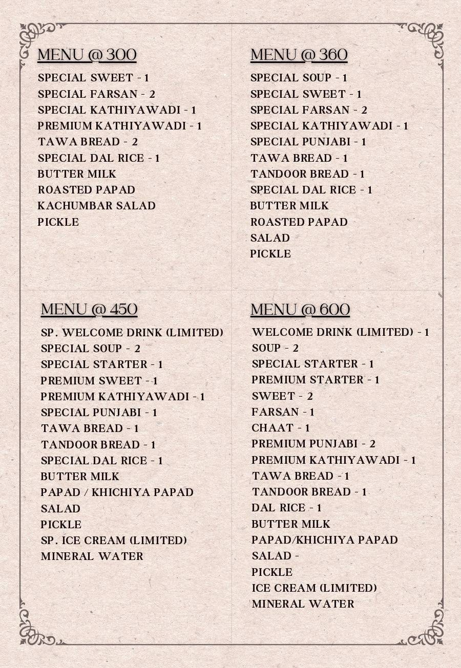 Thakkar's Hotel Jalaram Kathiyawadi menu