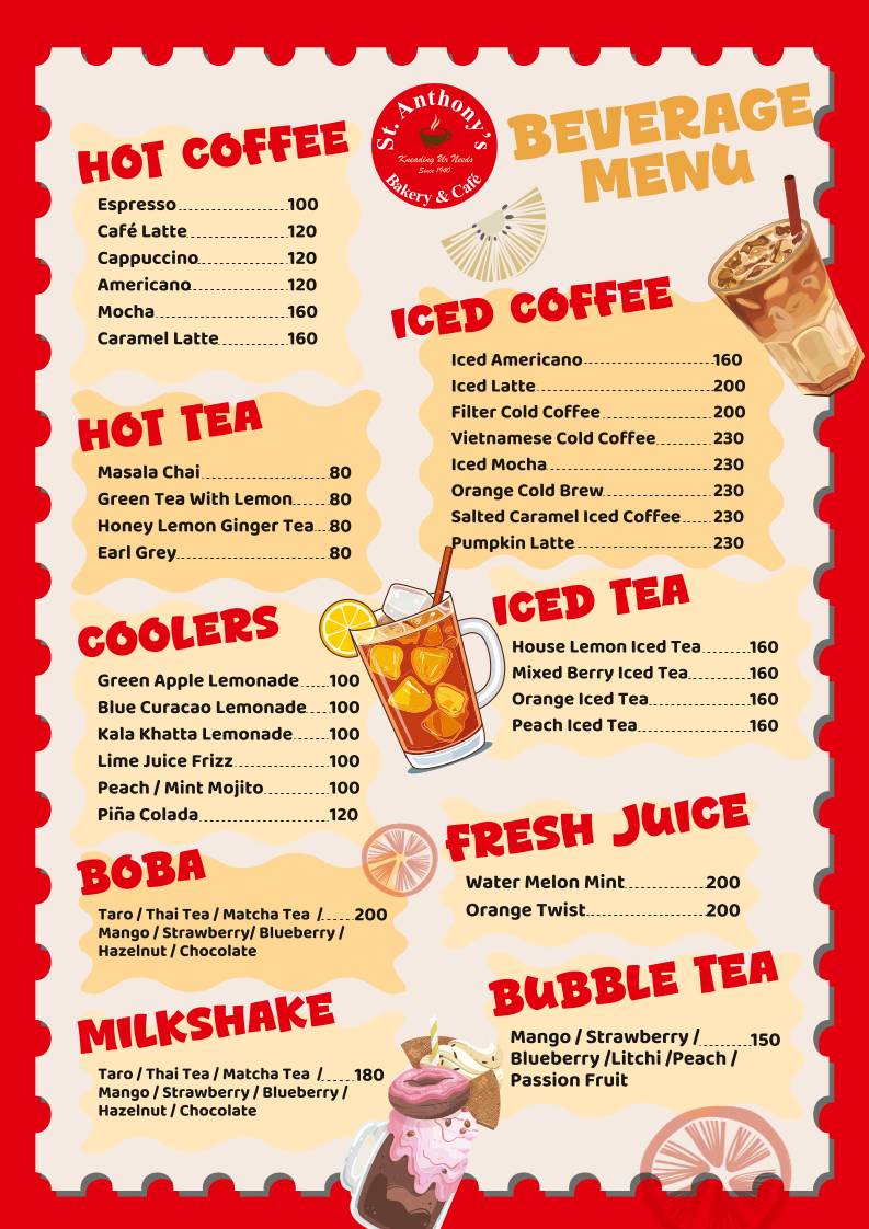 St. Anthony's Bakery menu