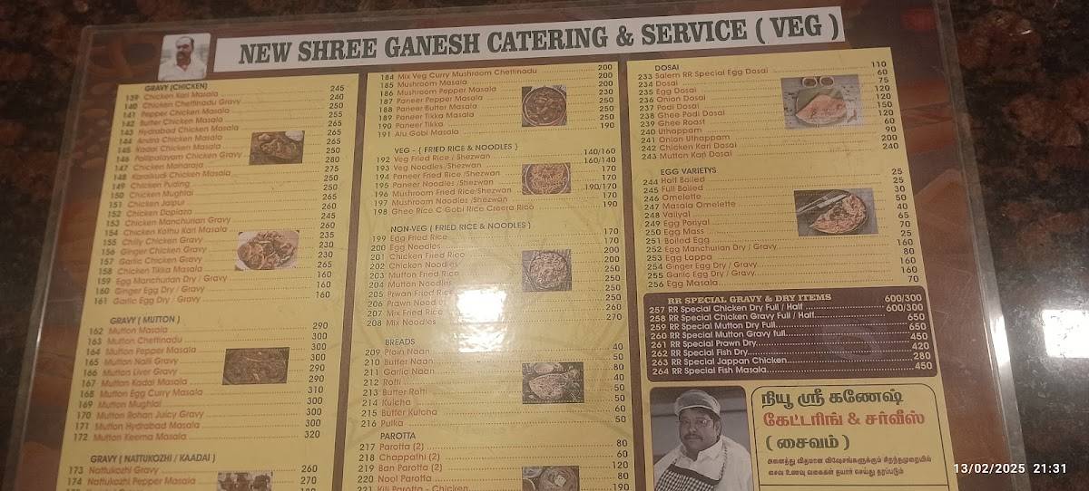 Salem RR biriyani menu