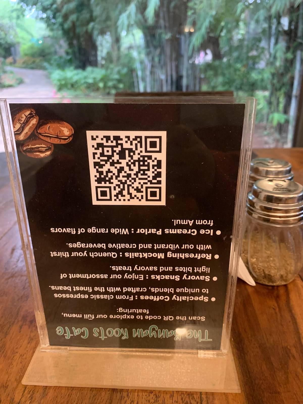 The Banyan Roots Café menu