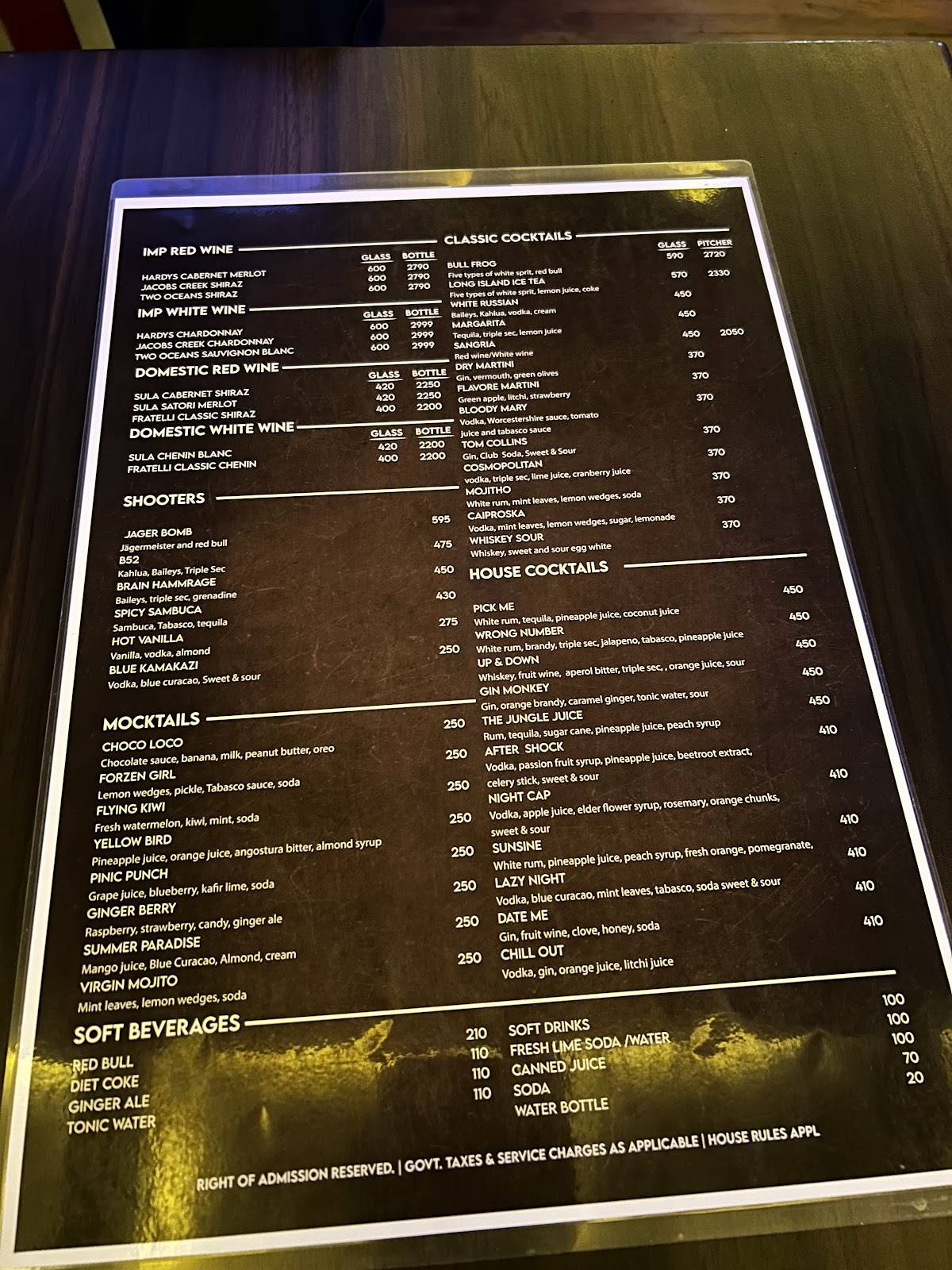 The Boozy Griffin Bangalore menu