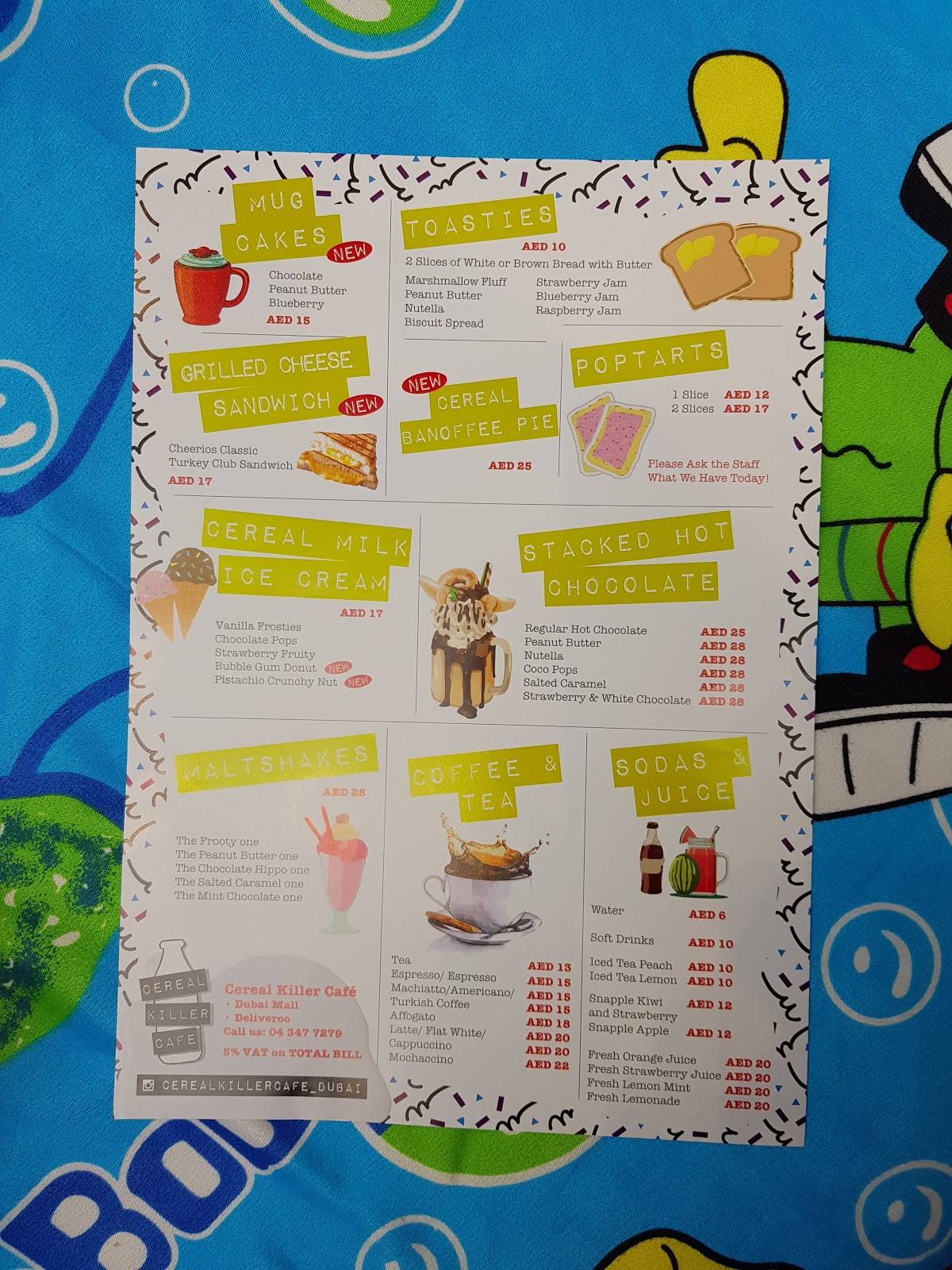 Carta de The Cereal Killer Cafe, Dubai, Ground Floor Level