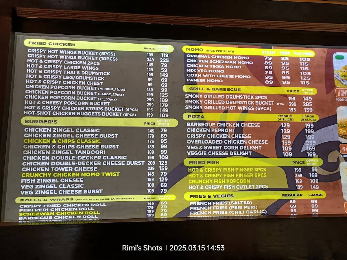 The Chicken Hut menu