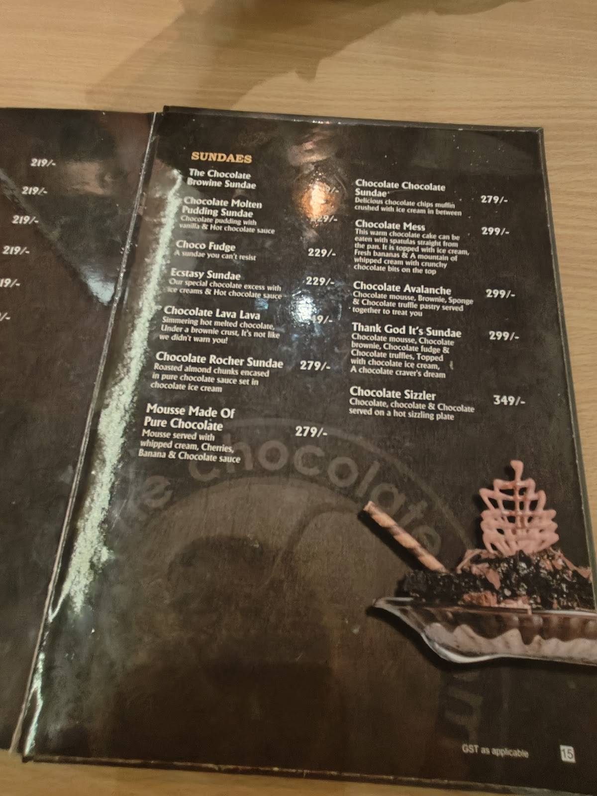The Chocolate Room Dimapur menu