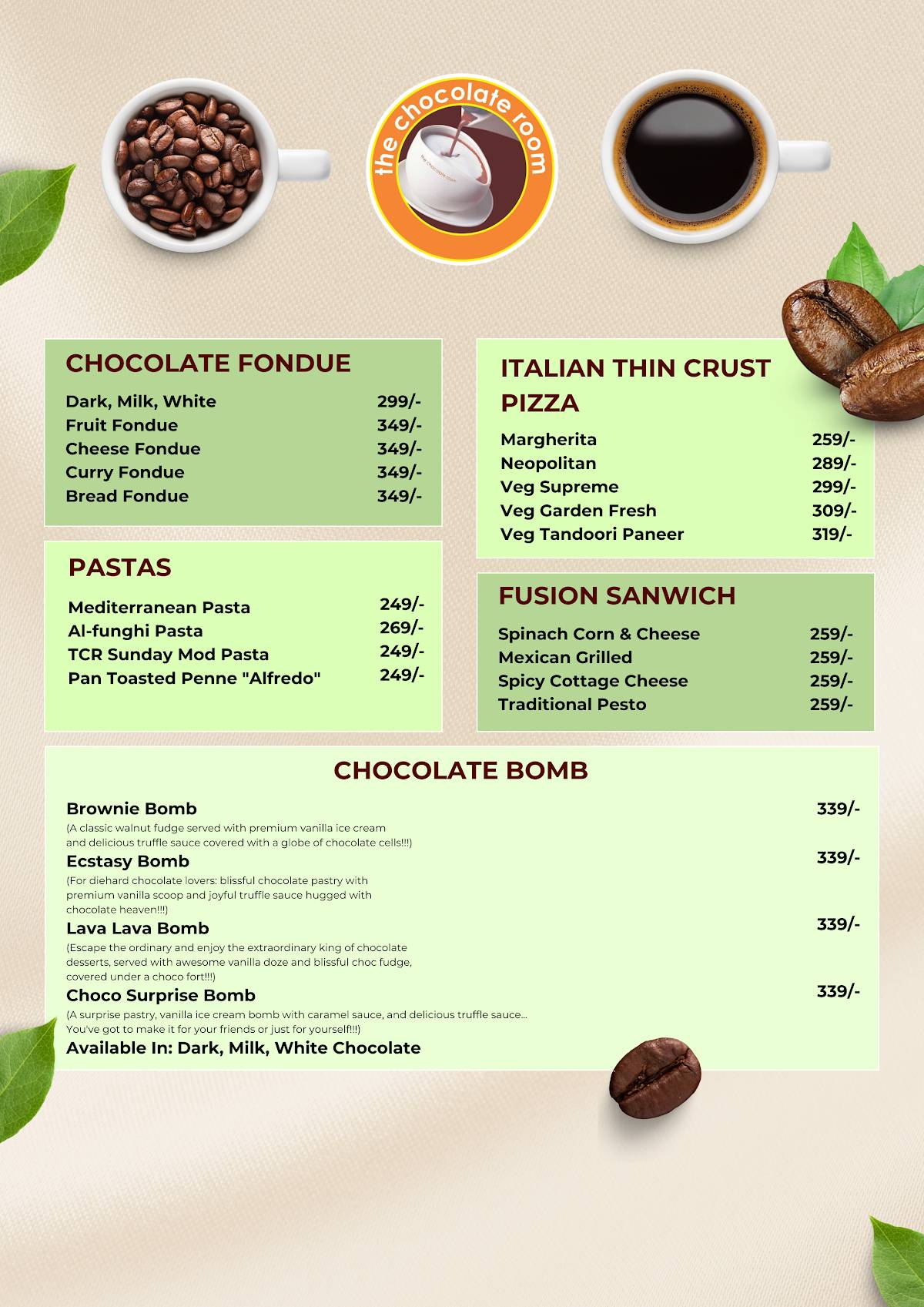 The Chocolate Room Best Coffee in Ranchi Best Dessert in Lalpur menu