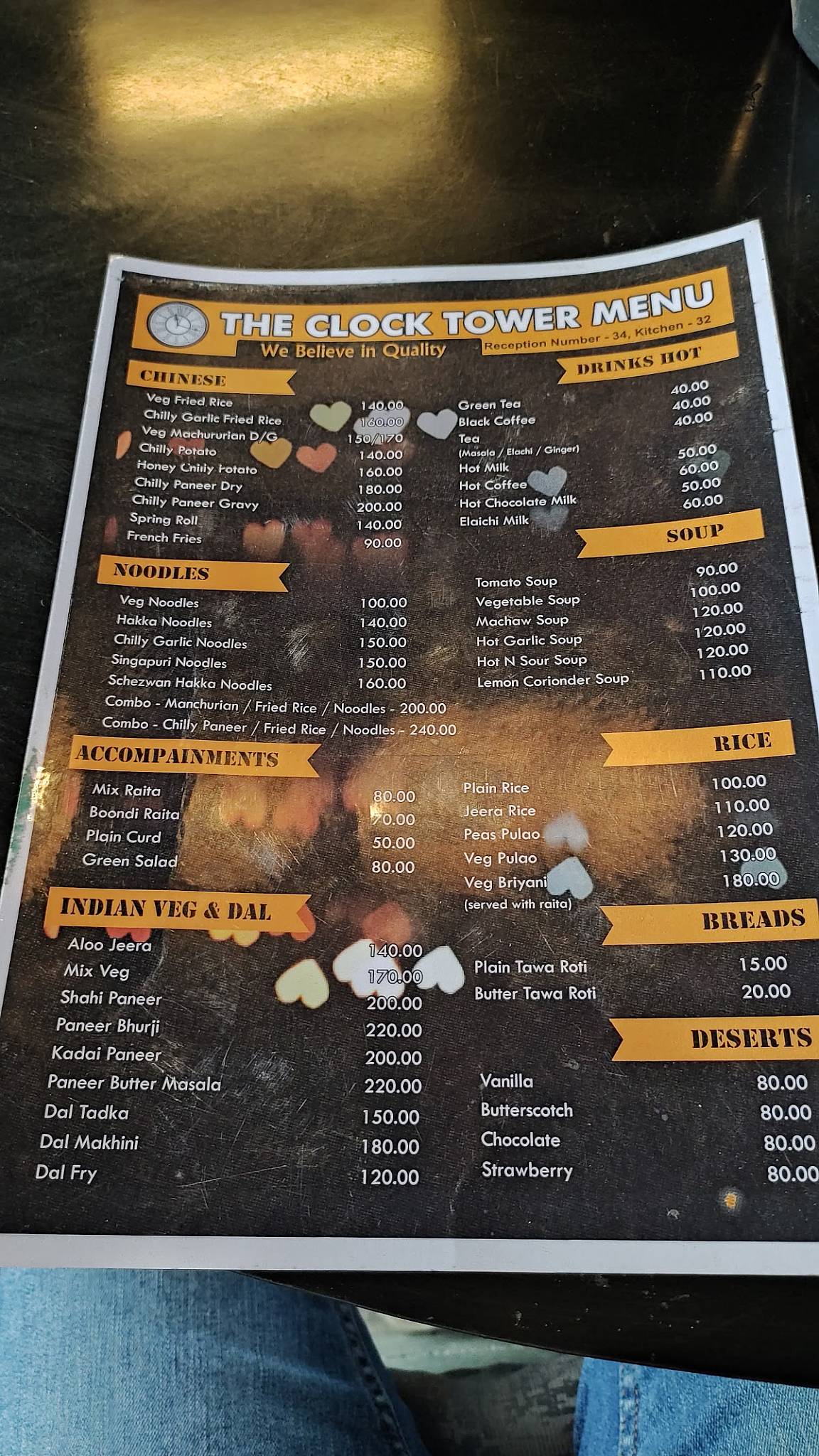 Menu at The Clock Tower Cafe, Rishikesh