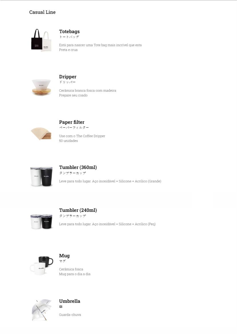 The Coffee cardápio
