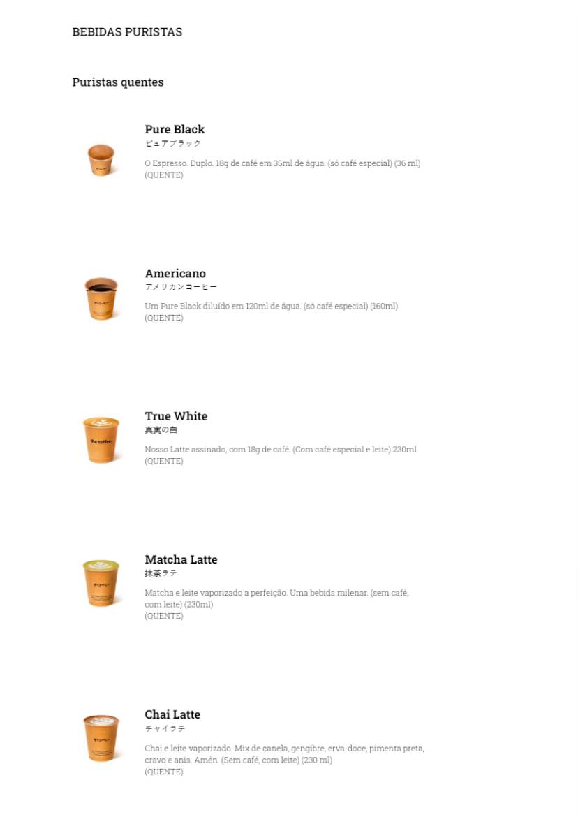 The Coffee cardápio
