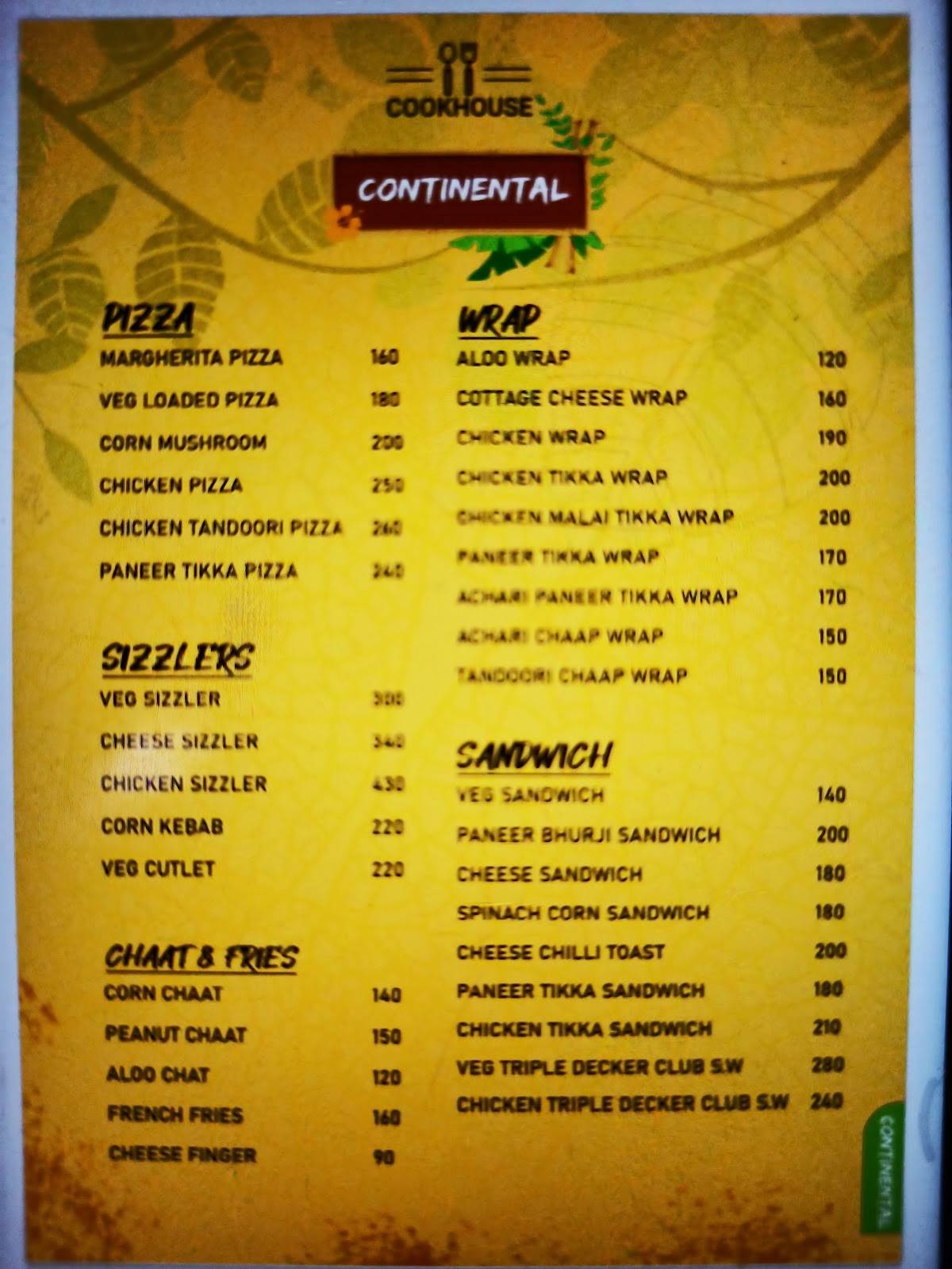 The Cook House - Roorkee's Finest Dining Destination menu