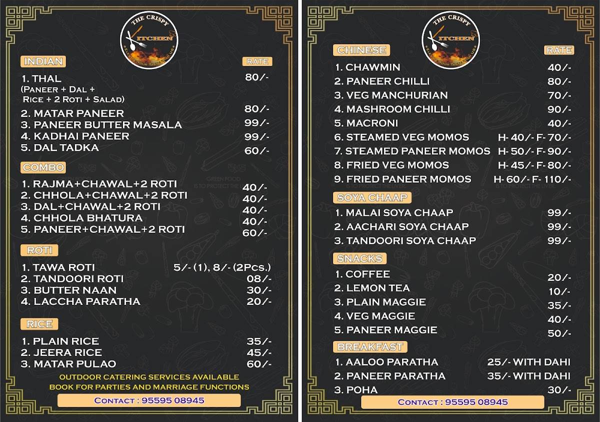 The Crispy kitchen menu