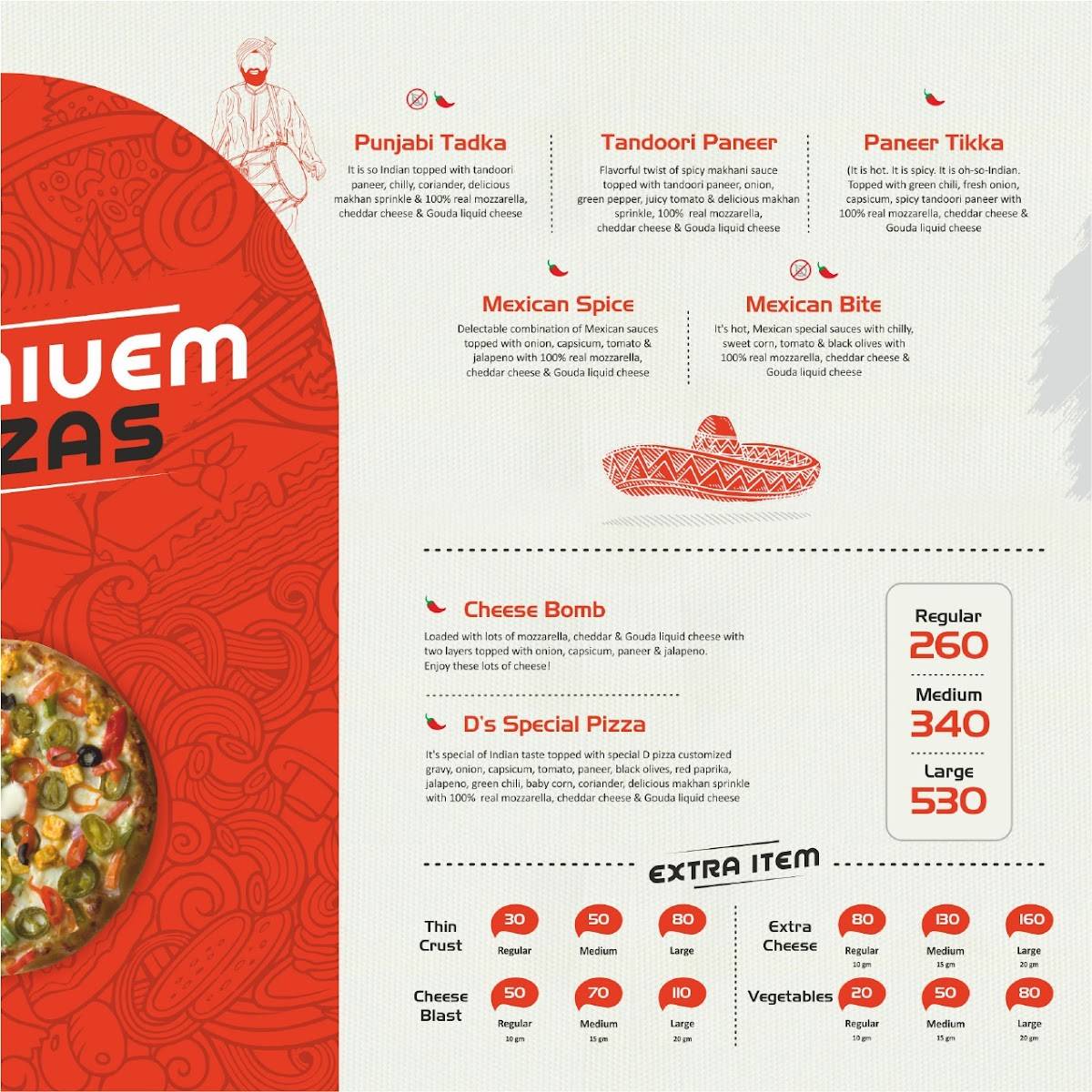 The D Pizza menu