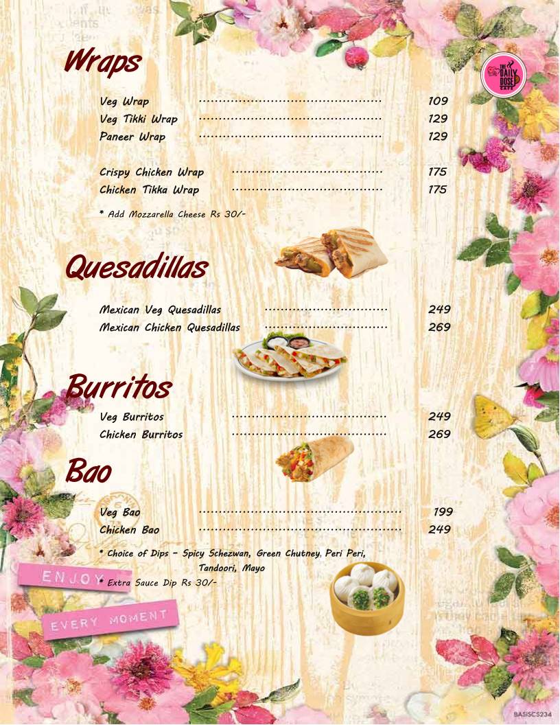 The Daily Dose Cafe menu