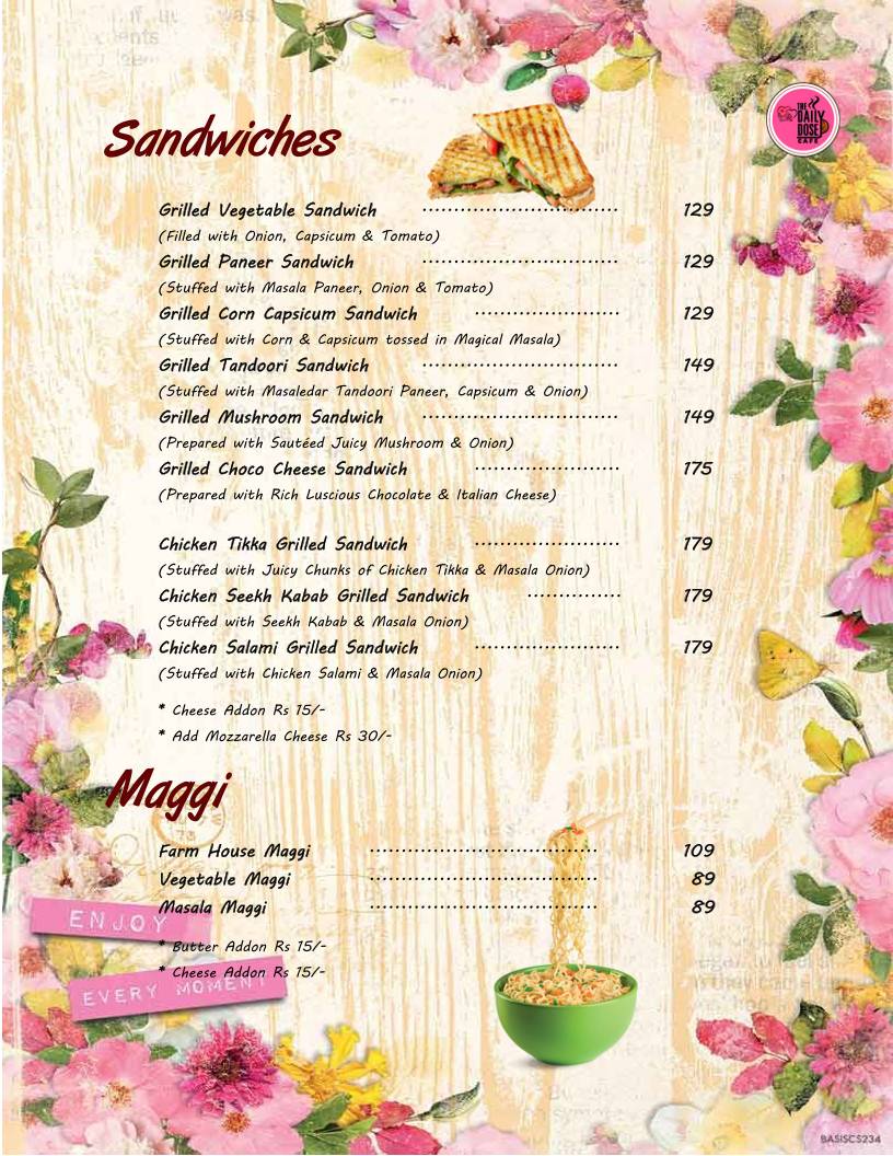 The Daily Dose Cafe menu