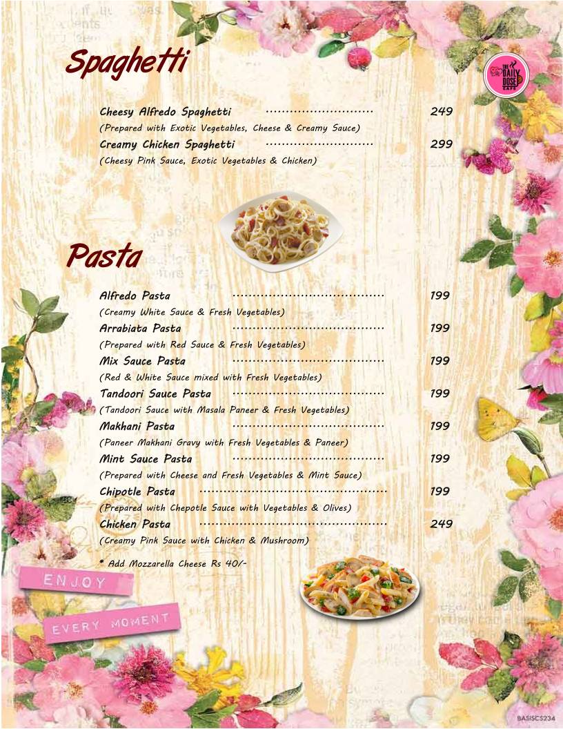 The Daily Dose Cafe menu