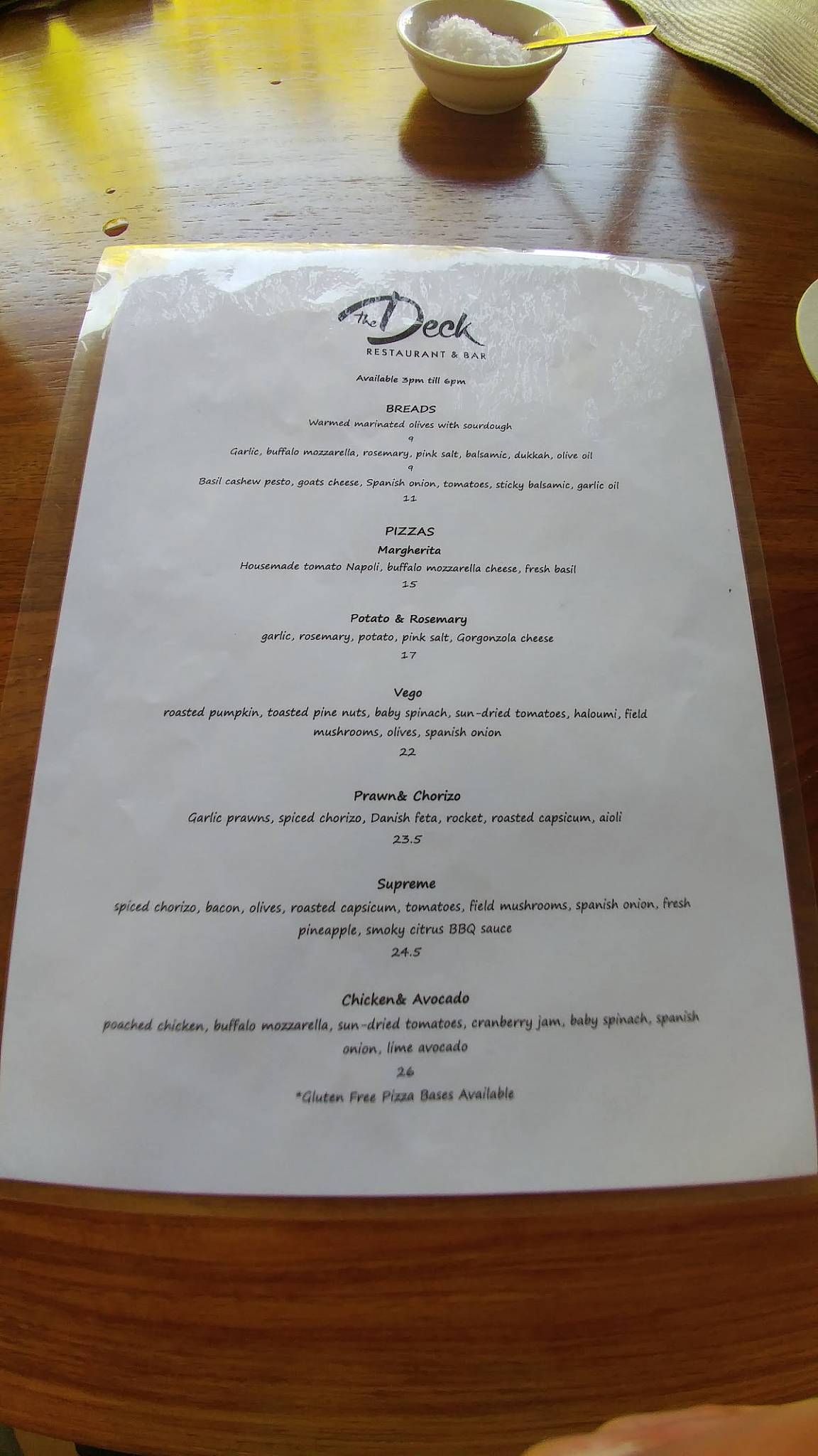 Menu at The Deck Airlie Beach restaurant, Airlie Beach