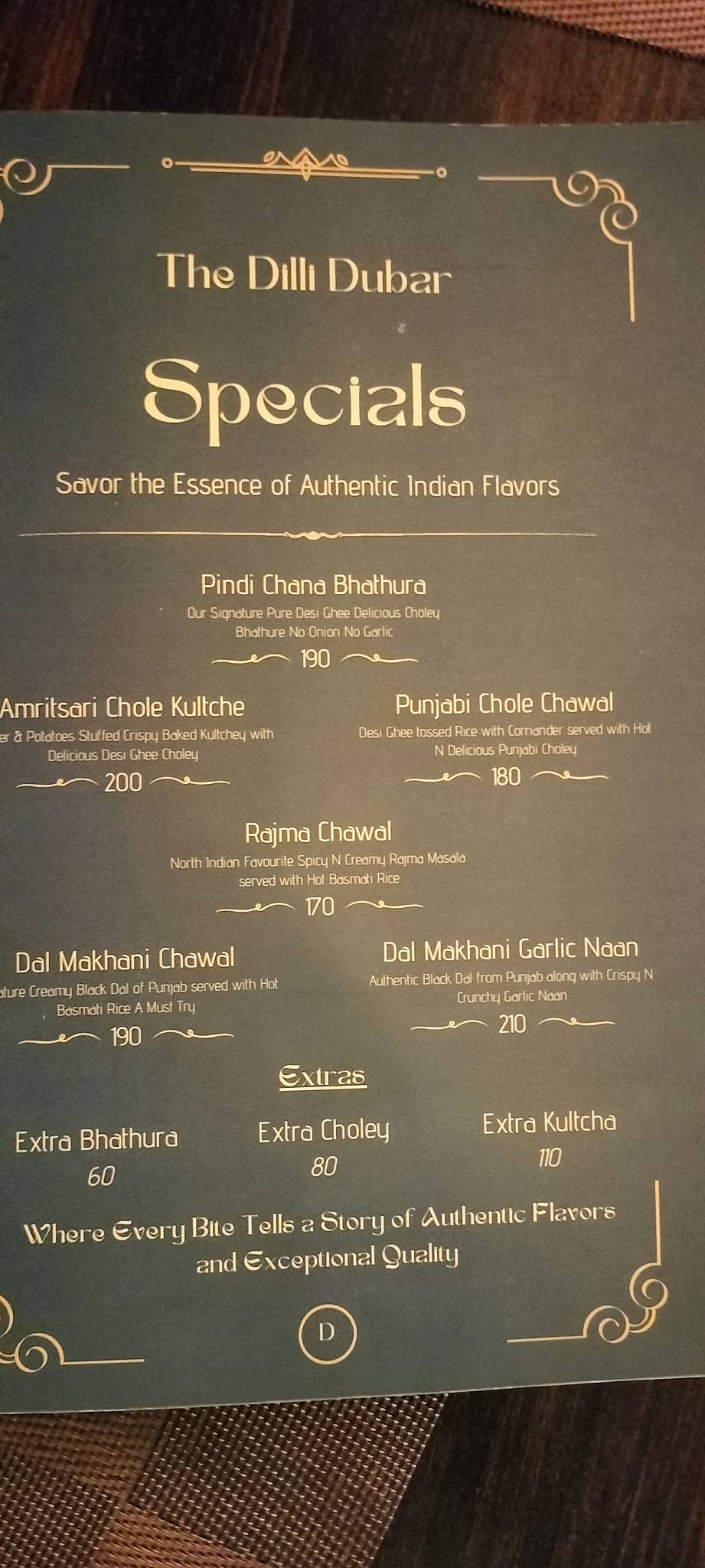 The Dilli Durbar menu
