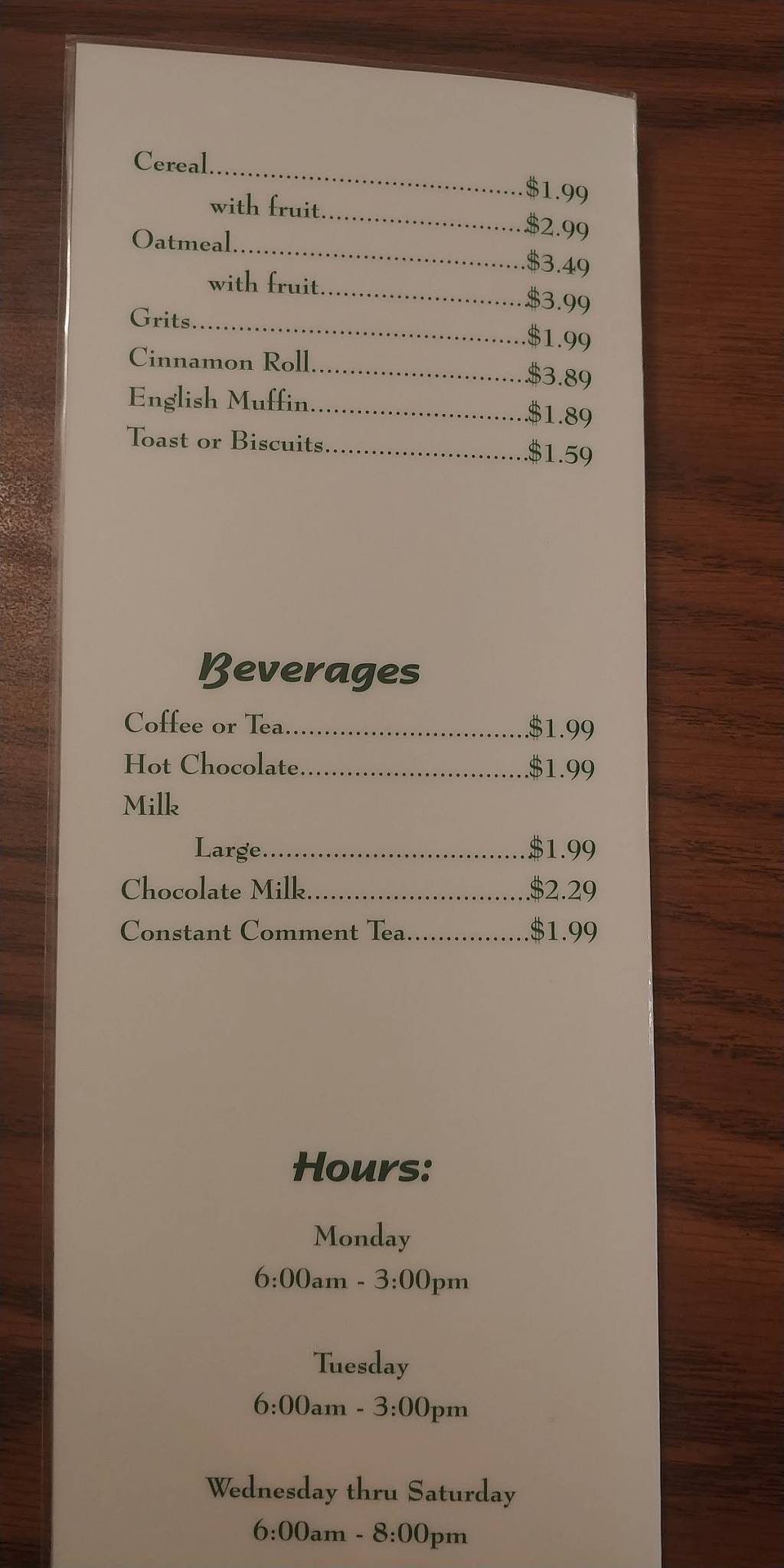 Menu at The Dining Room restaurant, Inwood, 368 True Apple Way