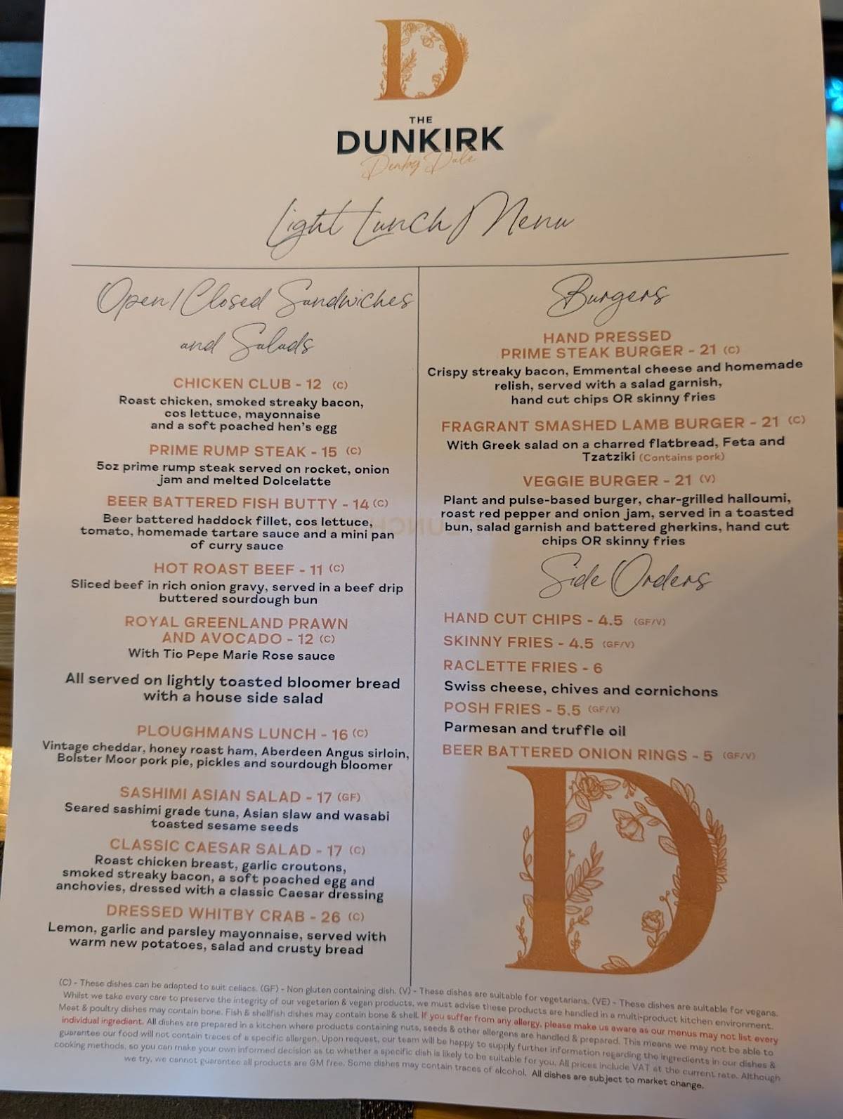 Menu at The Dunkirk pub & bar, Denby Dale